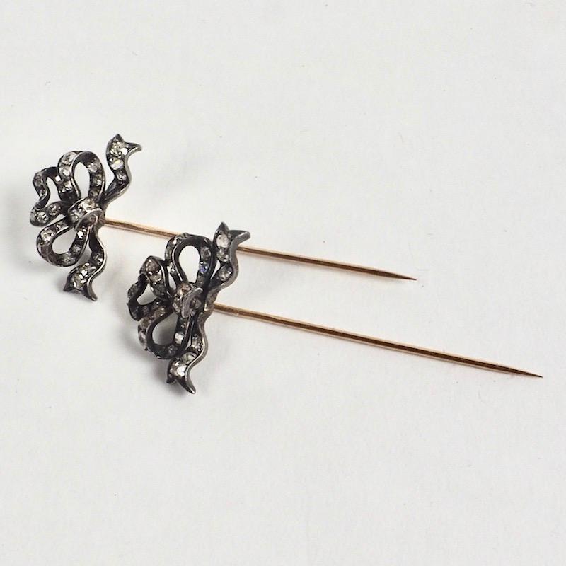 Women's or Men's Pair of Early 1900s French Gold and Diamond Pins
