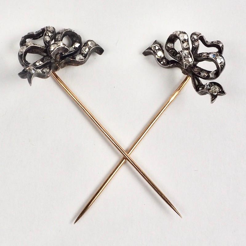 Pair of Early 1900s French Gold and Diamond Pins 1