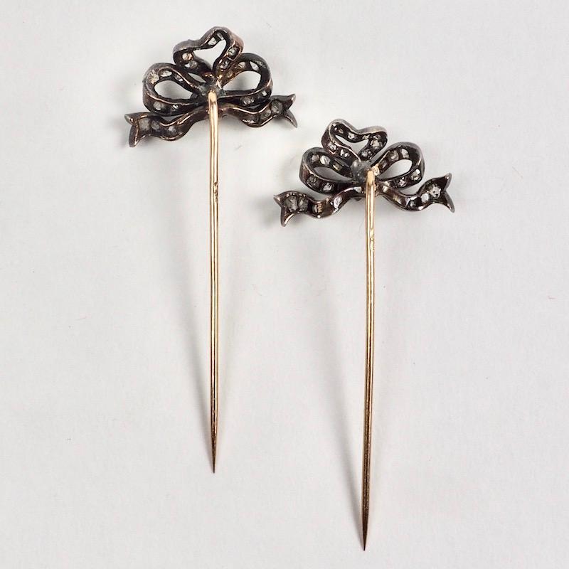 Pair of Early 1900s French Gold and Diamond Pins 2