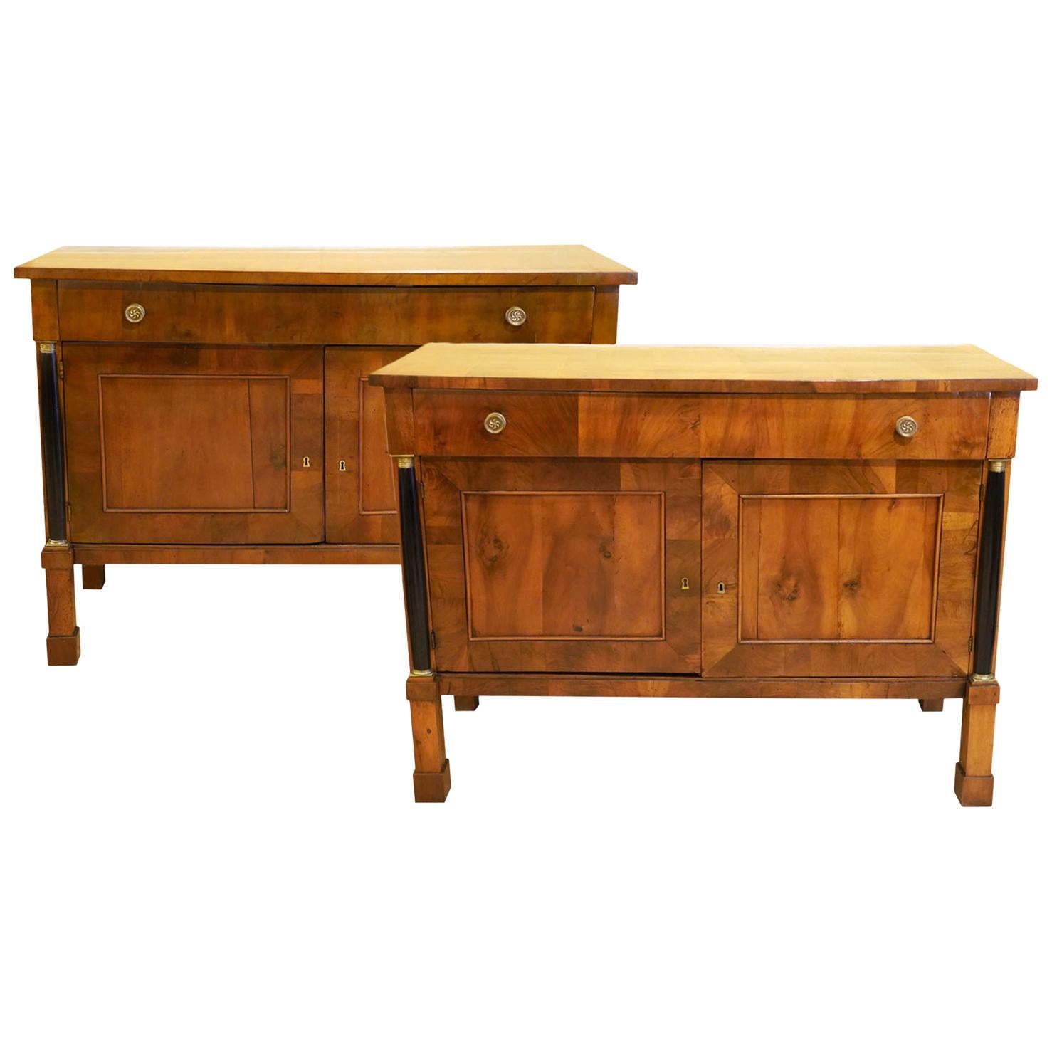 Pair of Austrian-Italian Neoclassical Walnut Cabinets or Sideboards