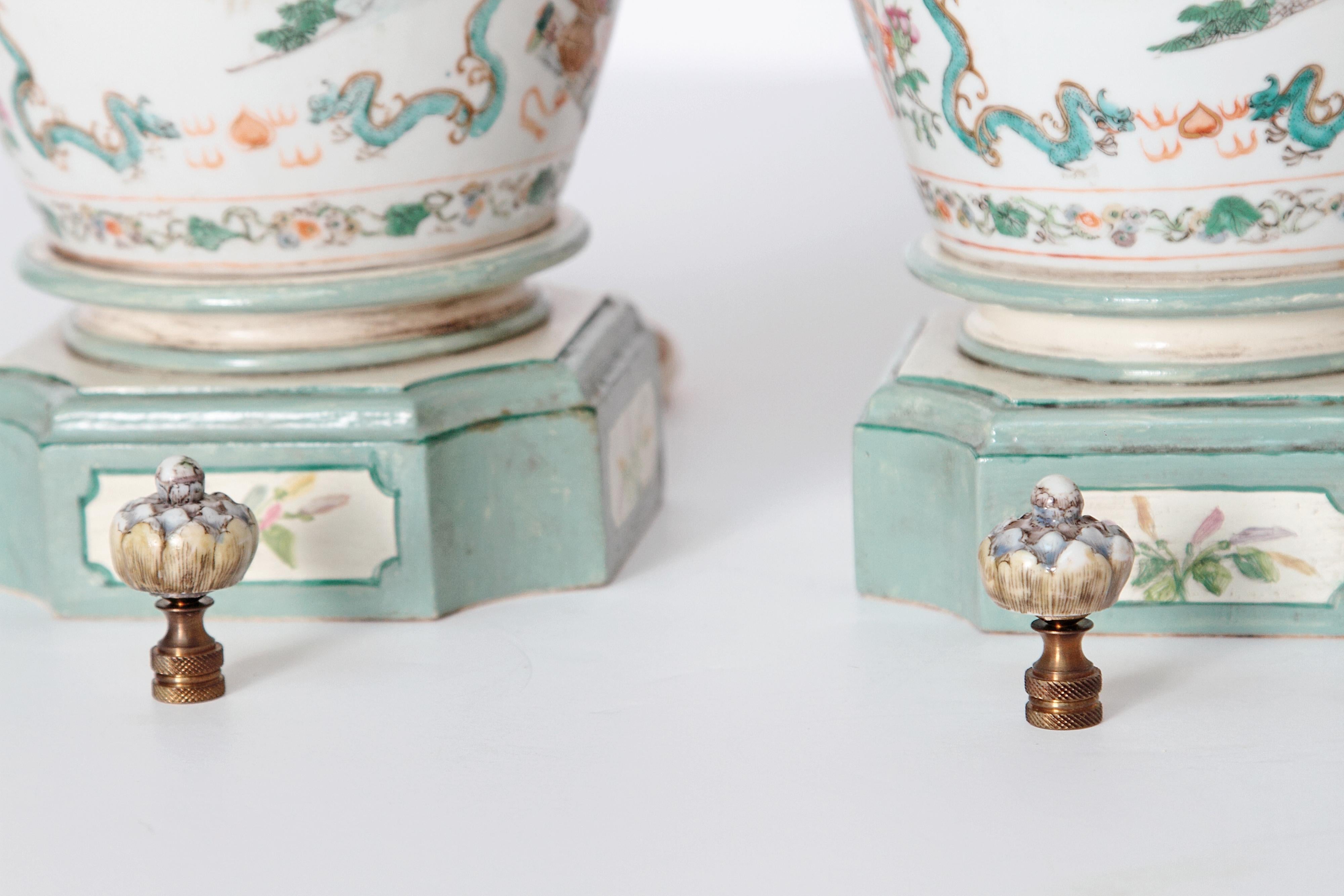 Pair of Early 19th Century Chinese Porcelain Lidded Jars as Lamps 7
