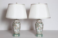 Pair of Early 19th Century Chinese Porcelain Lidded Jars as Lamps