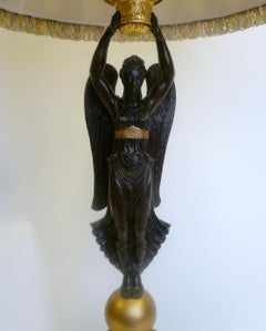 Pair of Early 19th Century French Empire Figural Bronze Lamps