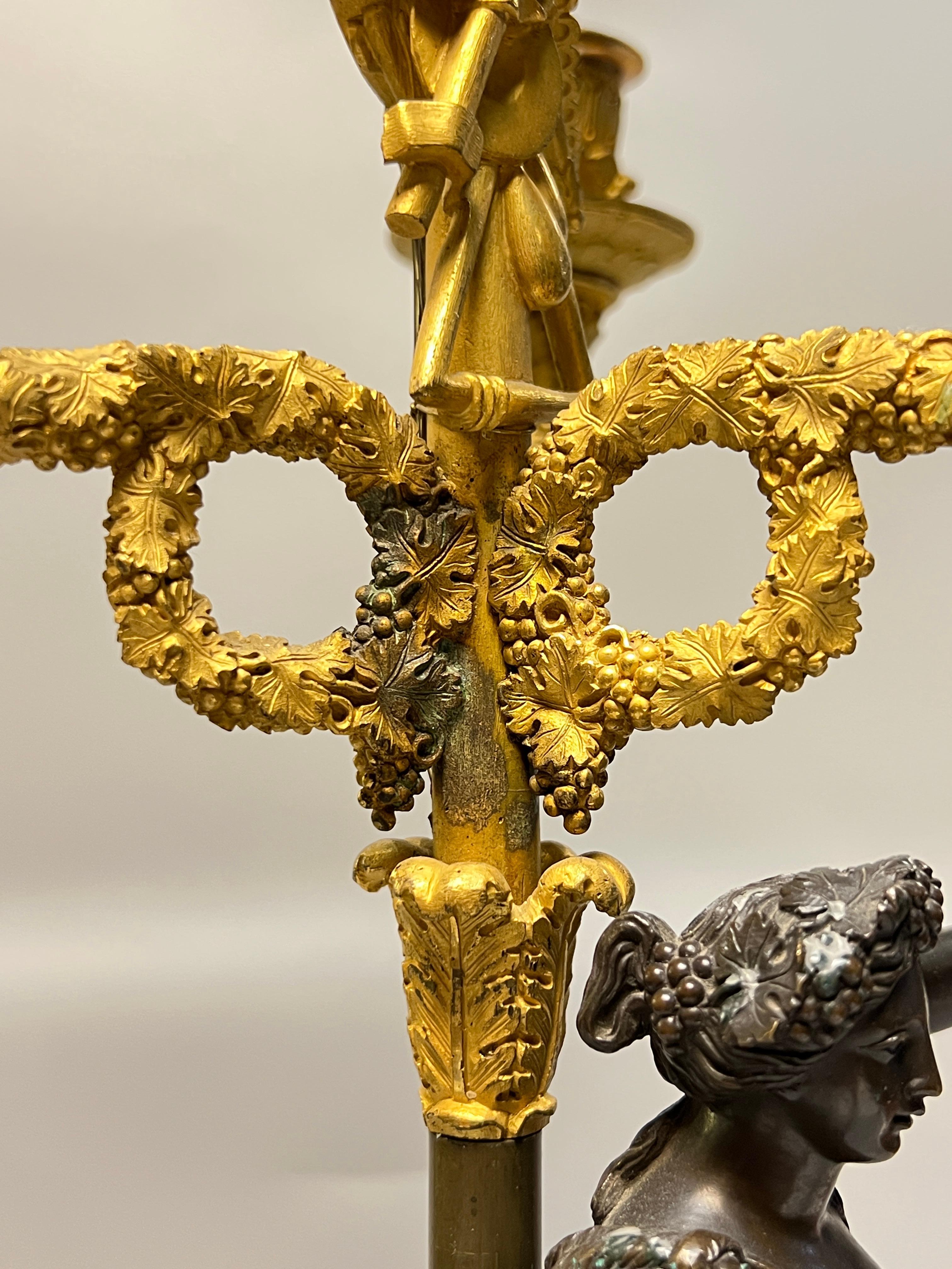Pair early 19th Century French Empire Figurative Ormolu Bronze Candelabra Lamps For Sale 11