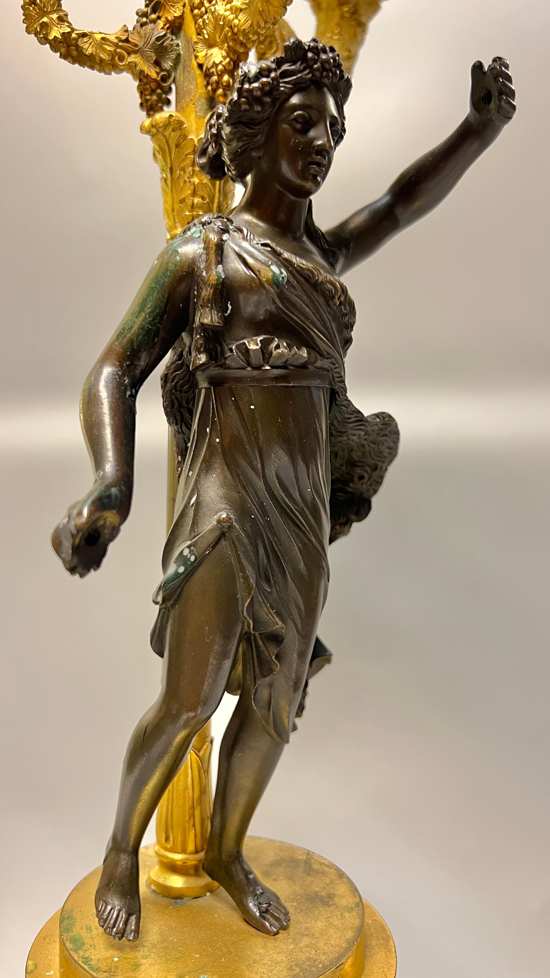 Pair early 19th Century French Empire Figurative Ormolu Bronze Candelabra Lamps For Sale 12