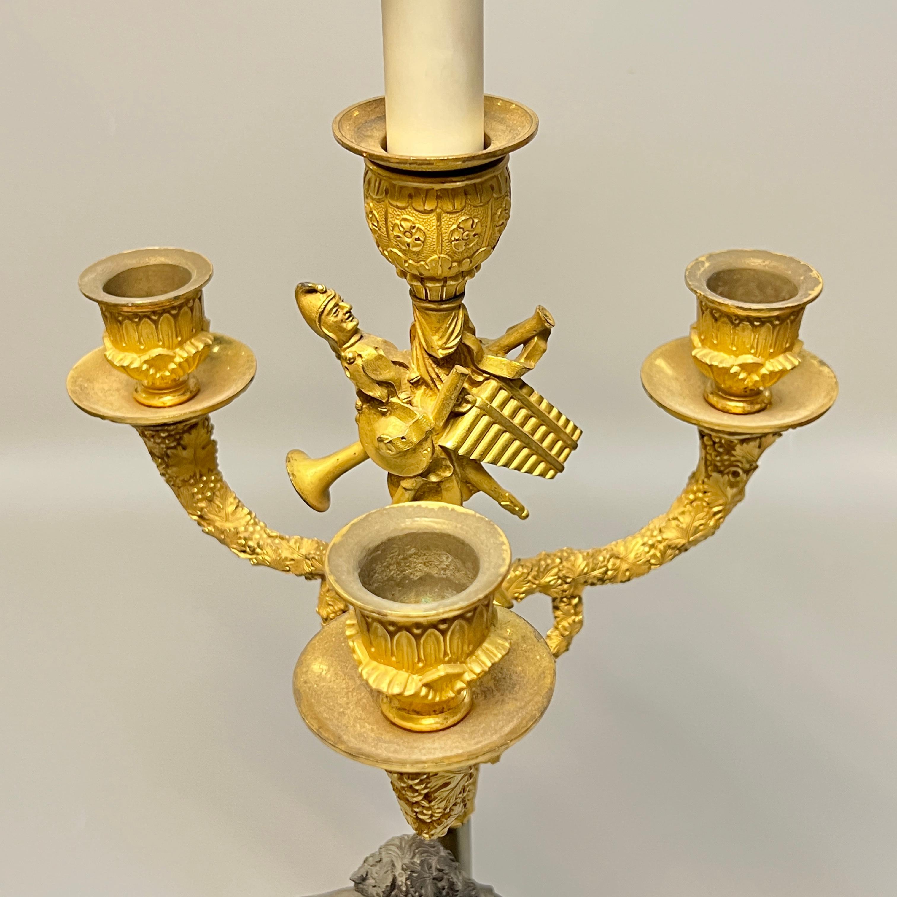 Pair early 19th Century French Empire Figurative Ormolu Bronze Candelabra Lamps For Sale 1