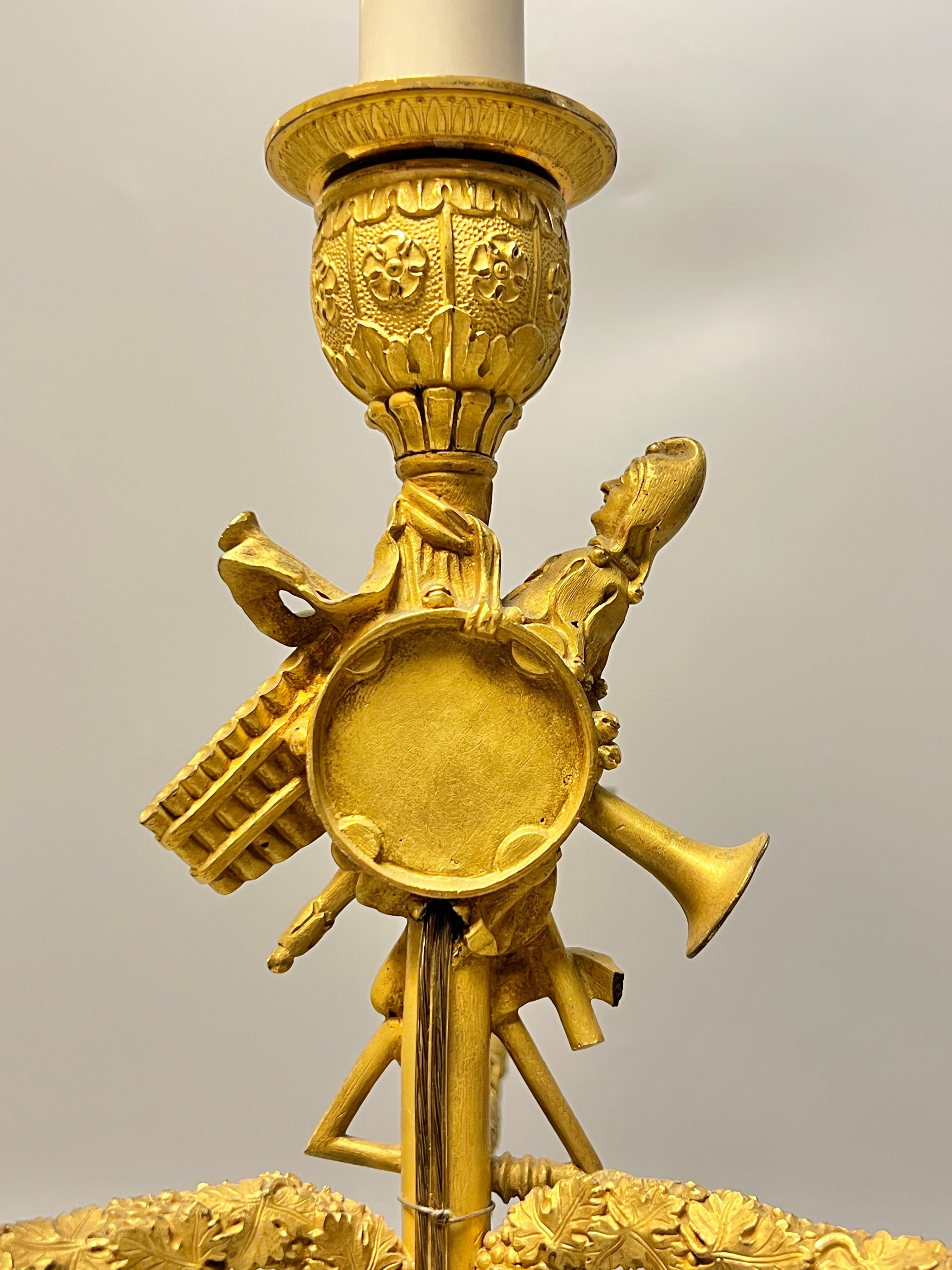 Pair early 19th Century French Empire Figurative Ormolu Bronze Candelabra Lamps For Sale 5