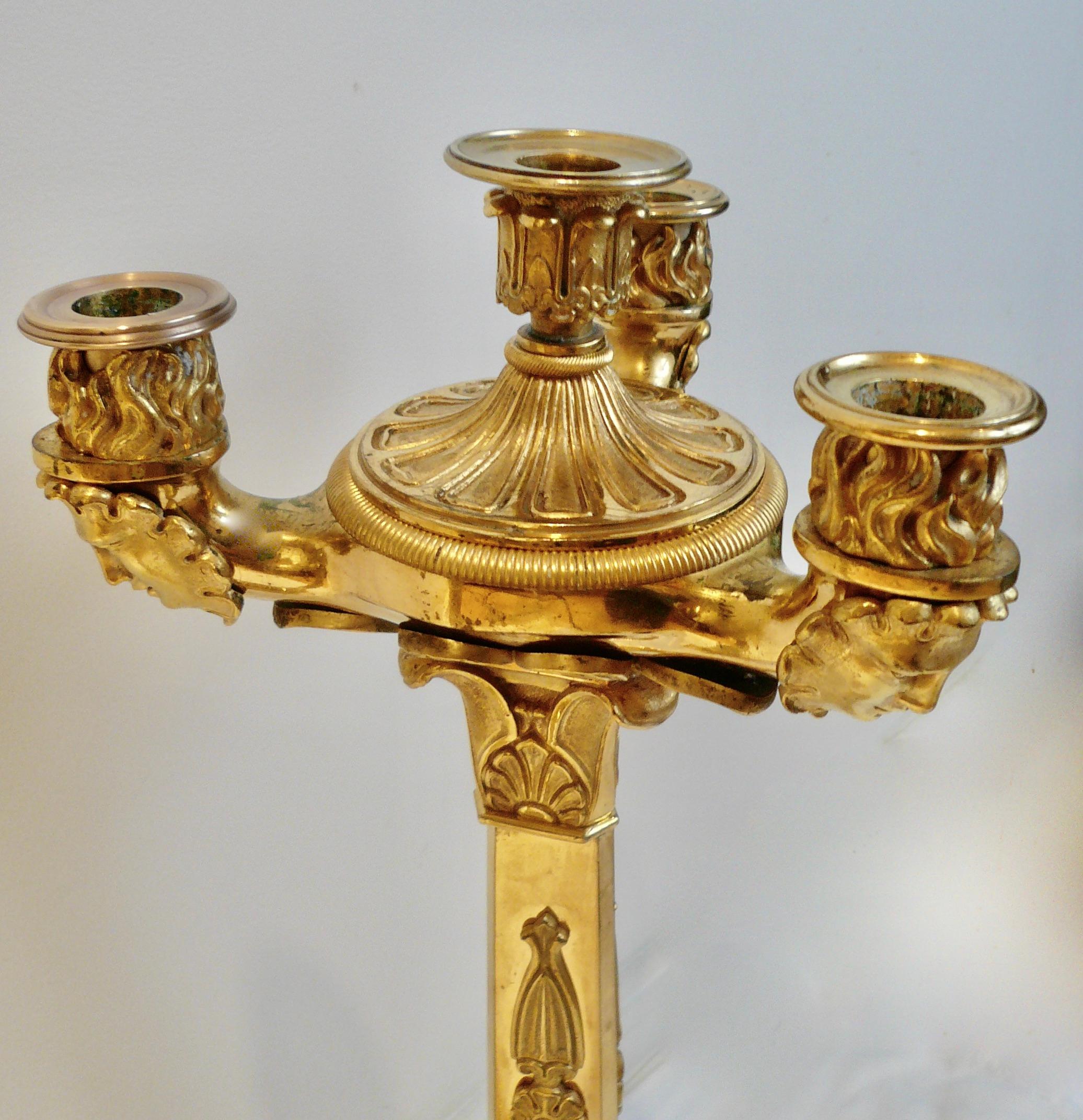 Pair Early 19th Century French Empire Ormolu Four Light Candelabra For Sale 10