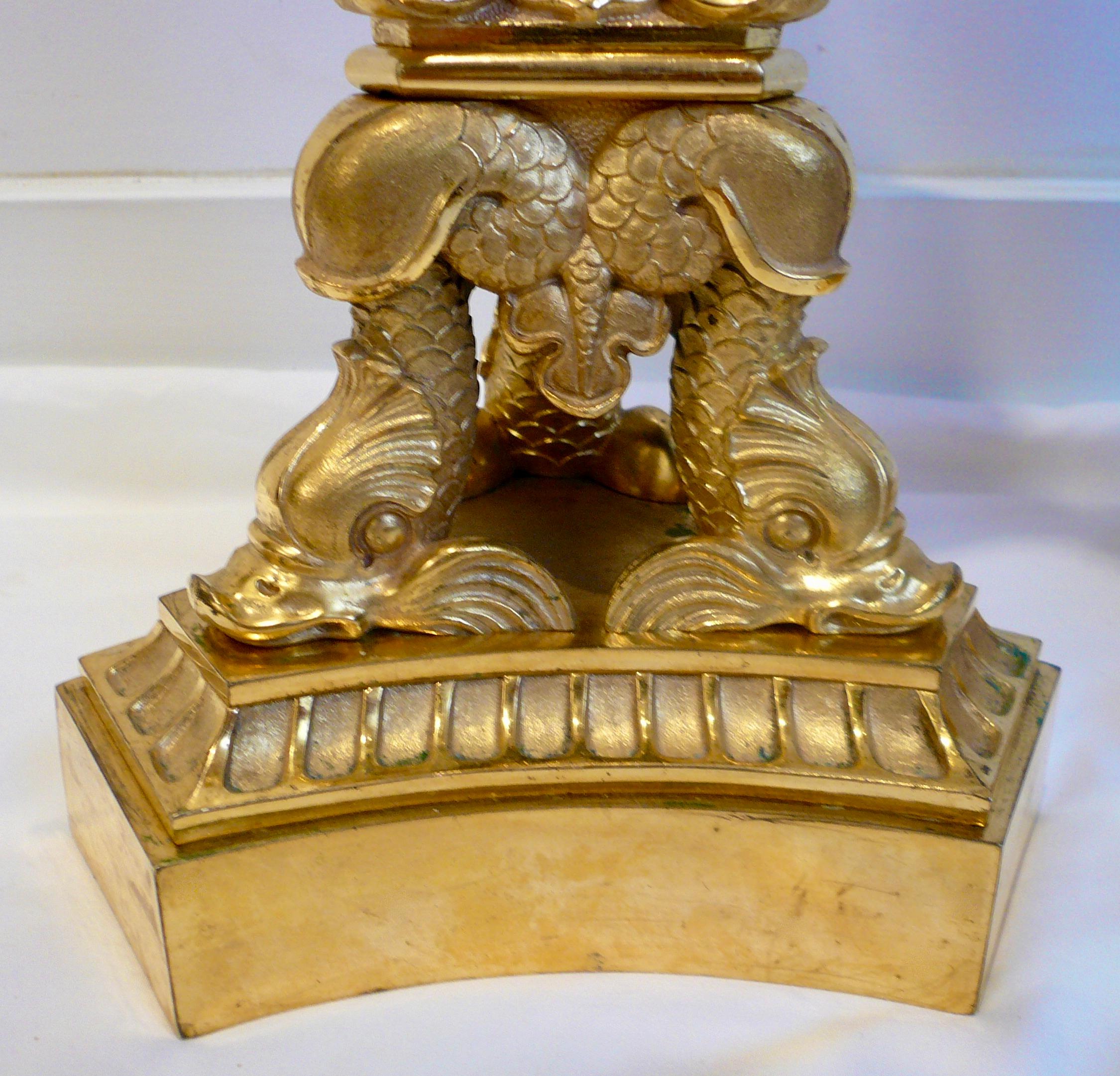 Pair Early 19th Century French Empire Ormolu Four Light Candelabra In Good Condition For Sale In Pittsburgh, PA