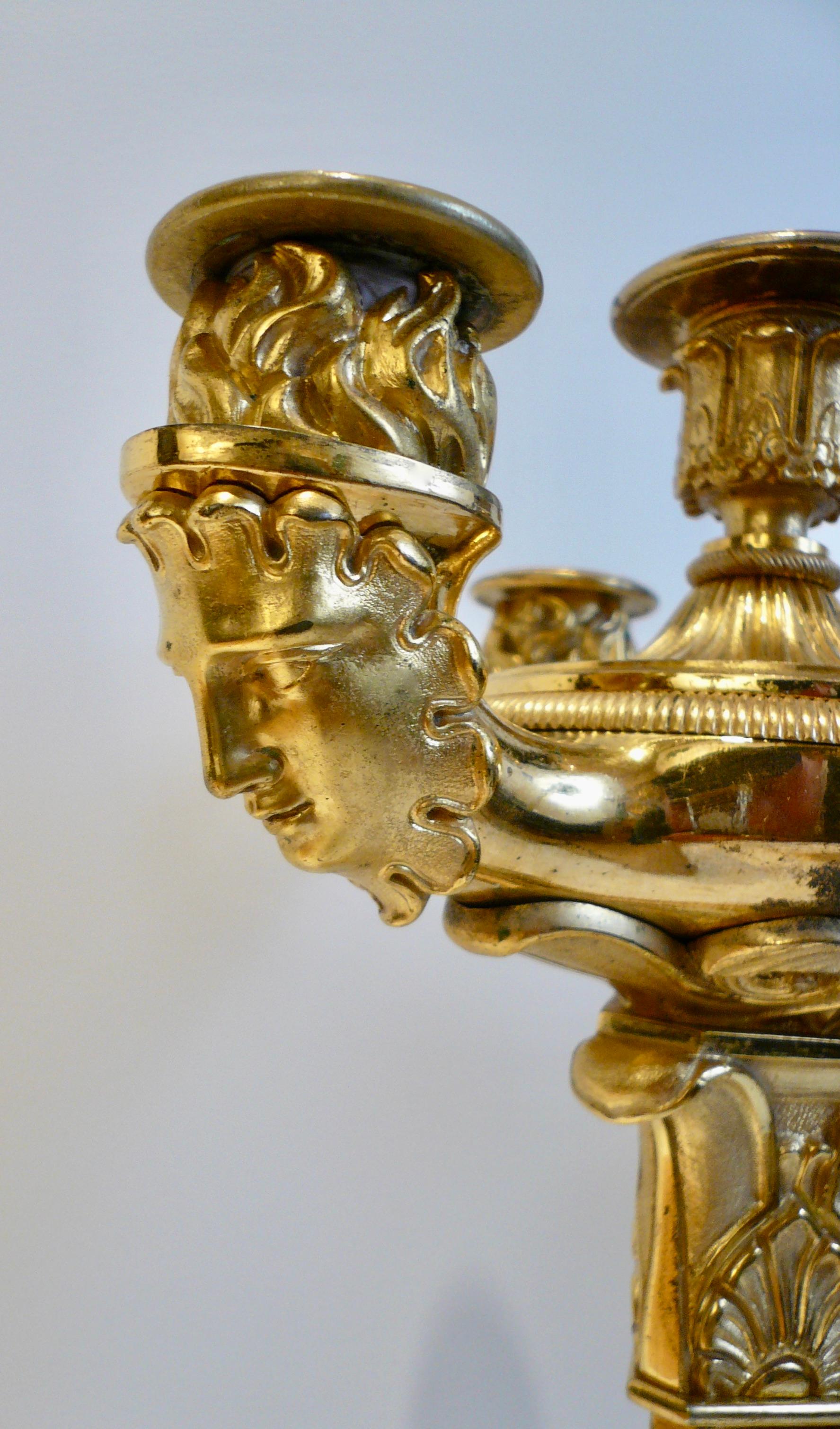Pair Early 19th Century French Empire Ormolu Four Light Candelabra For Sale 3