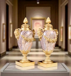 Pair Early 19th Century Gilt Bronze Mounted Alabastro Fiorito Lidded Vases