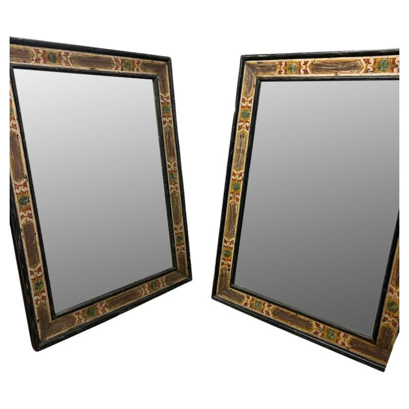 Pair Early 19th Century Italian Empire Period Carved Wood Casetta Framed Mirrors For Sale