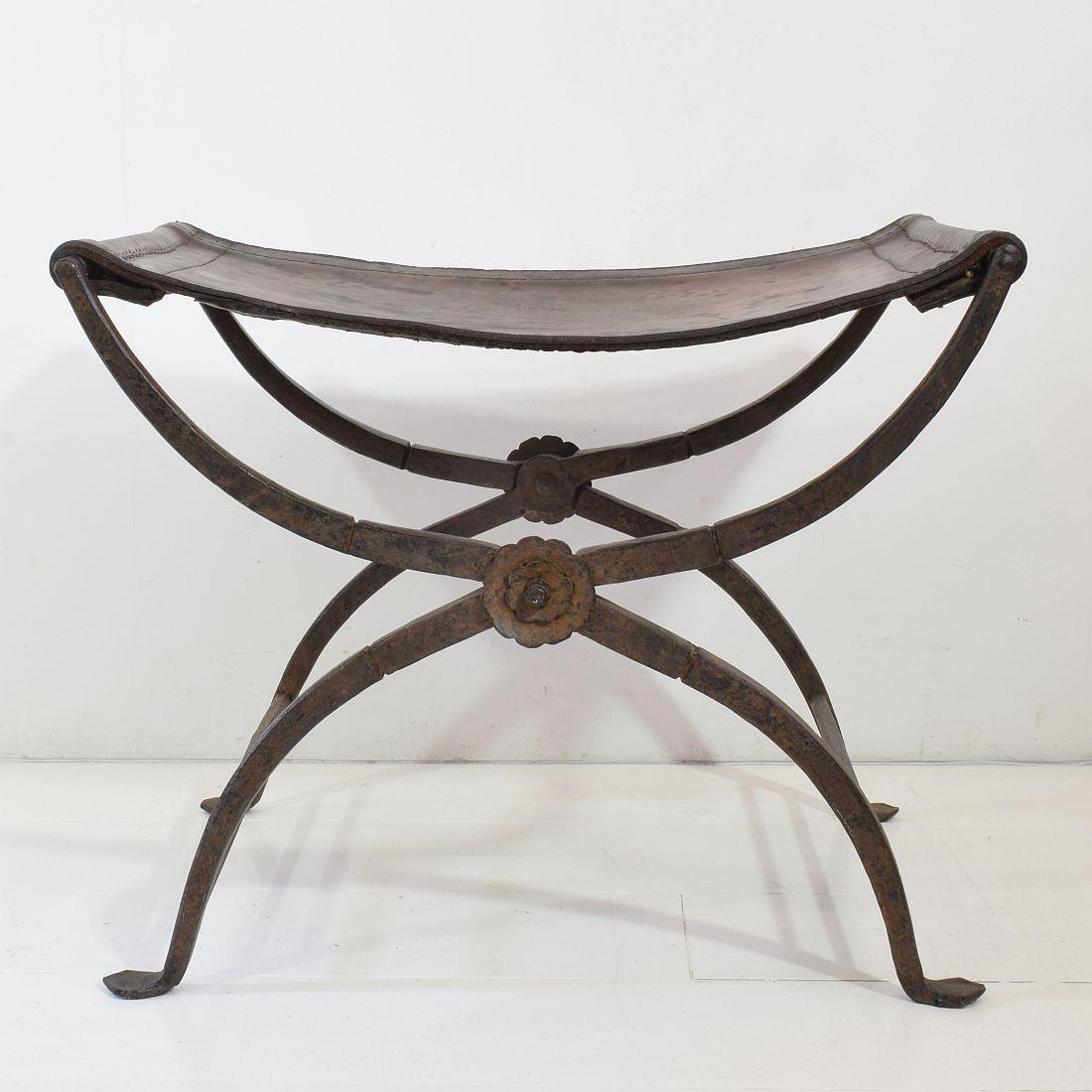Pair of Early 19th Century Italian Neoclassical Wrought Iron Curule Stools 10