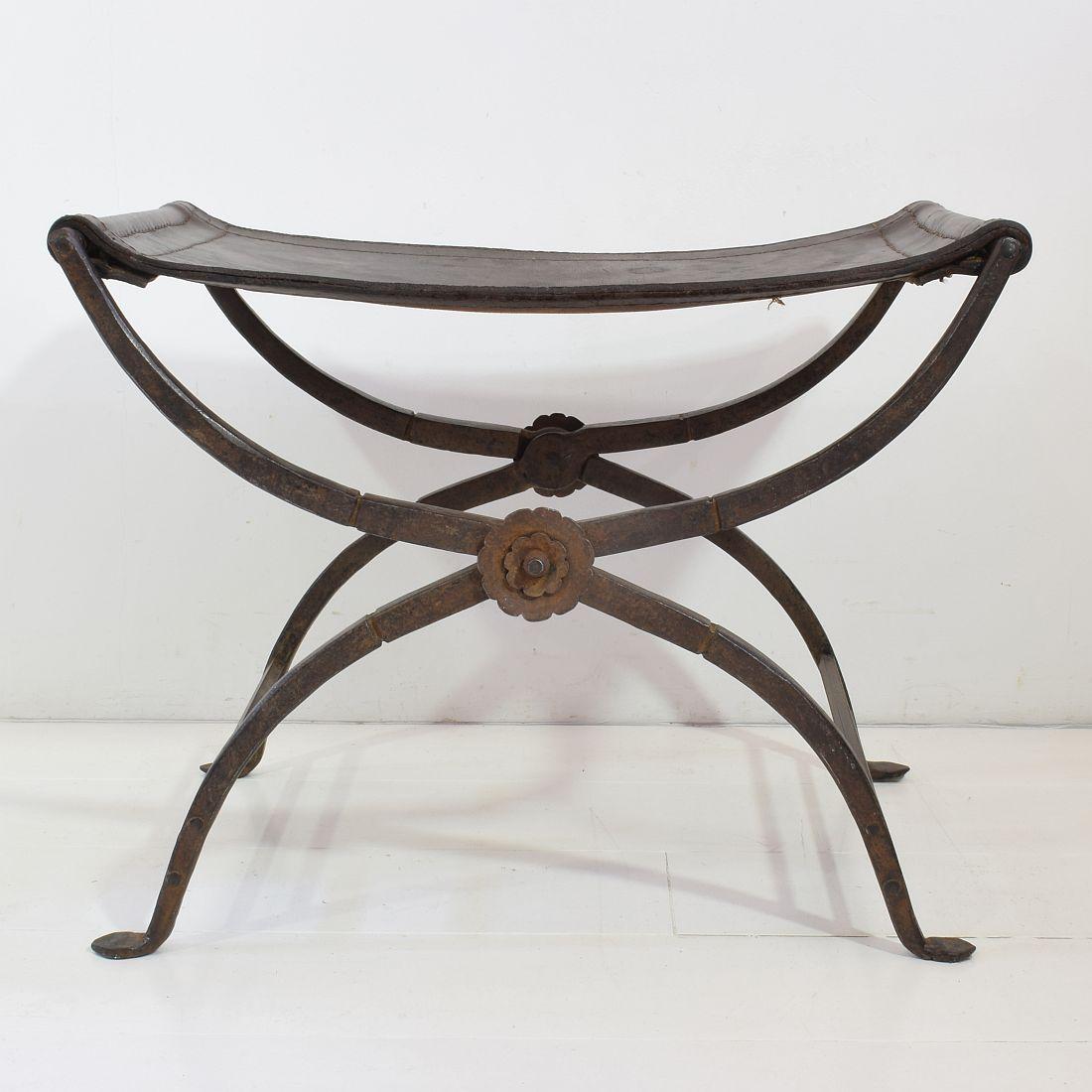 Pair of Early 19th Century Italian Neoclassical Wrought Iron Curule Stools 3