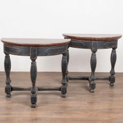 Pair Early 19th Century Swedish Baroque Stone Top Demilune Console Tables