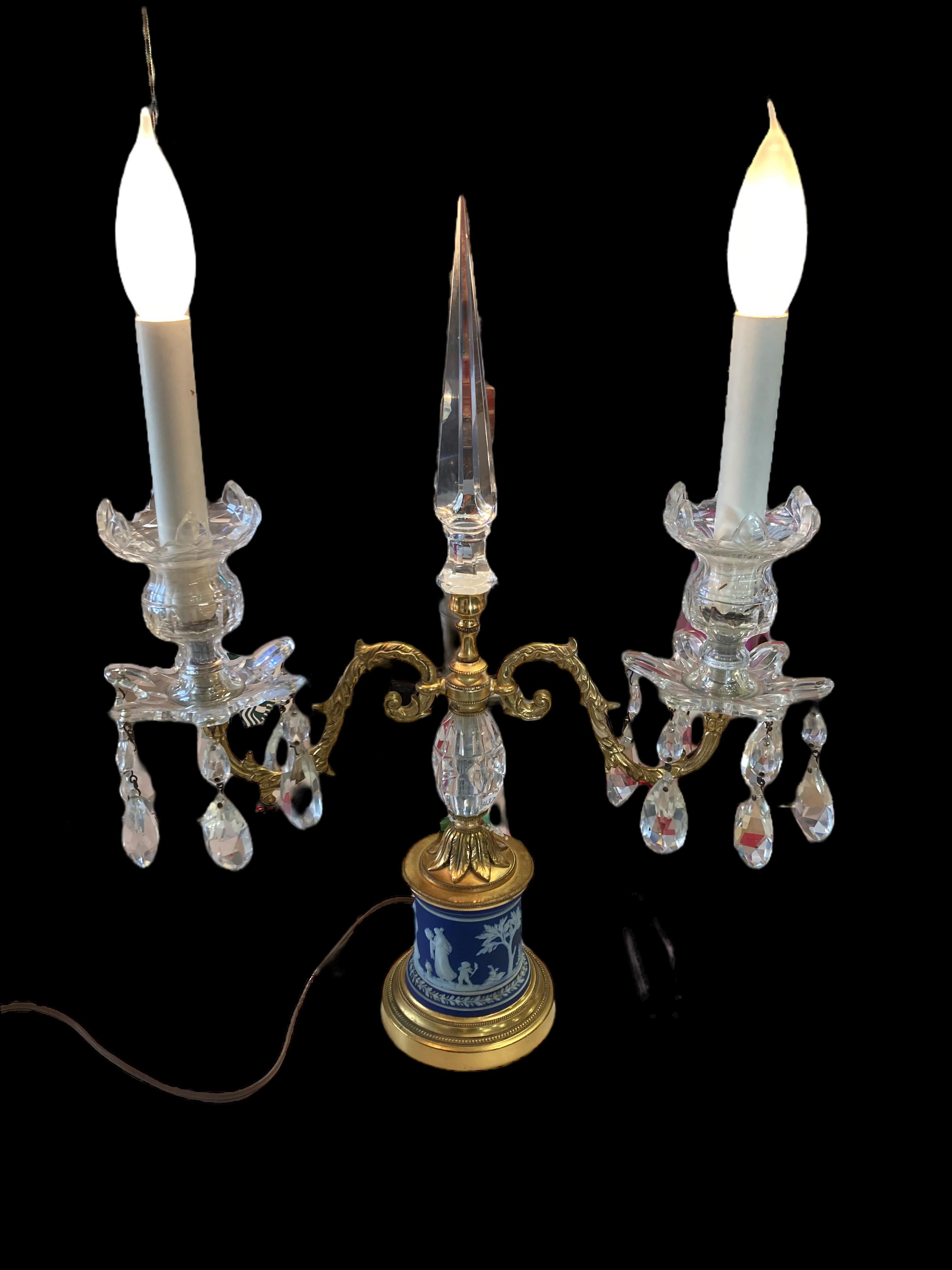 Pair Early 19th Century Wedgwood Brass Crystal Candelabras 5