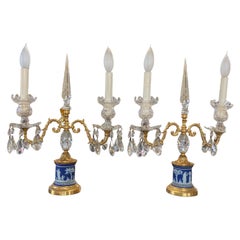 Antique Pair Early 19th Century Wedgwood Brass Crystal Candelabras