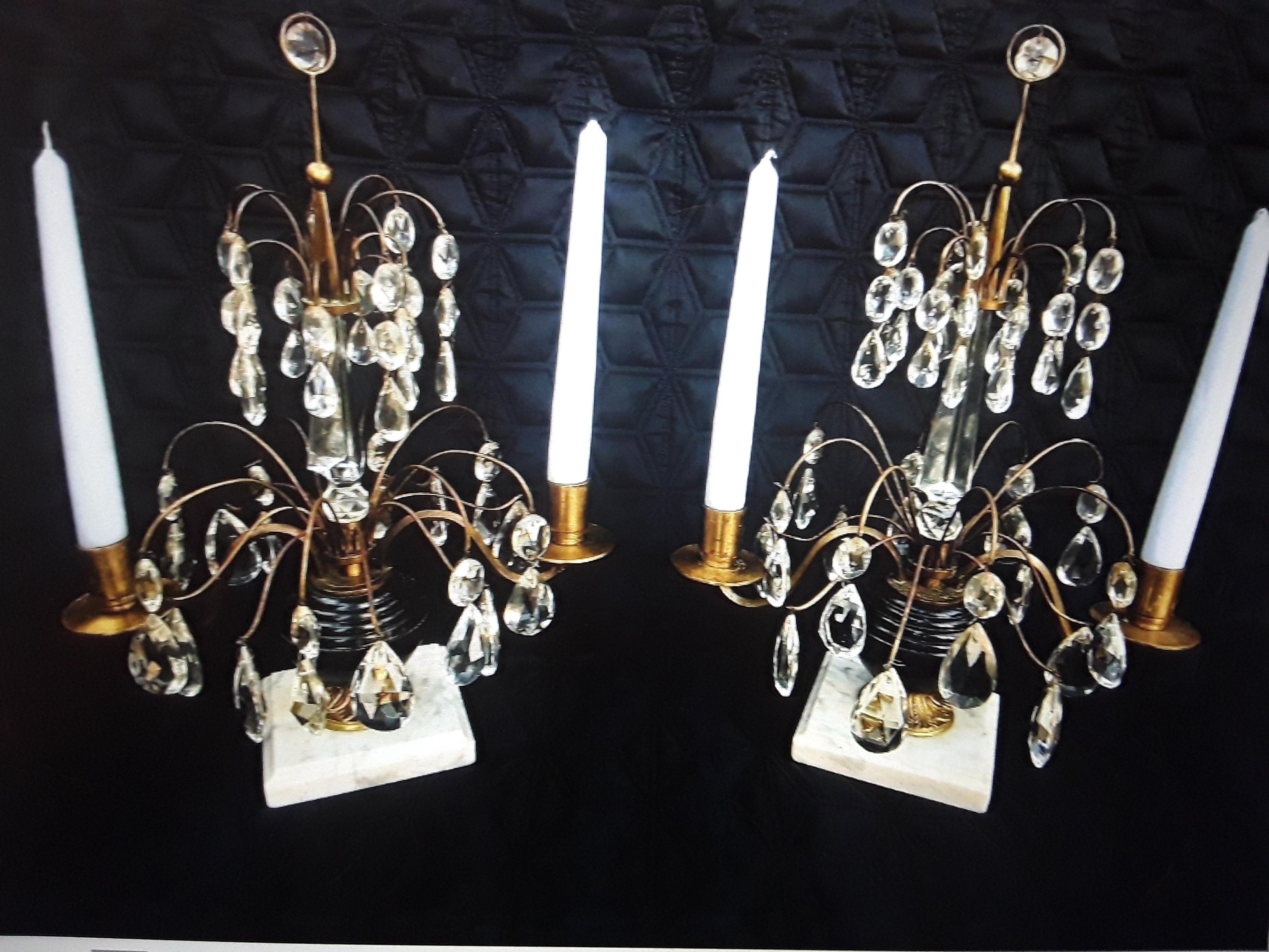 Art Glass Pair Early 19thc Baltic Neoclassical style Ormolu w/ Cobalt Glass Candelabra For Sale