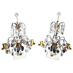 Pareja de candelabros de estilo neoclásico báltico de principios del s. XIX, de ormolu y vidrio cobalto