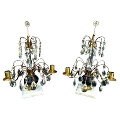 Pair Early 19thc Baltic Neoclassical style Ormolu w/ Cobalt Glass Candelabra