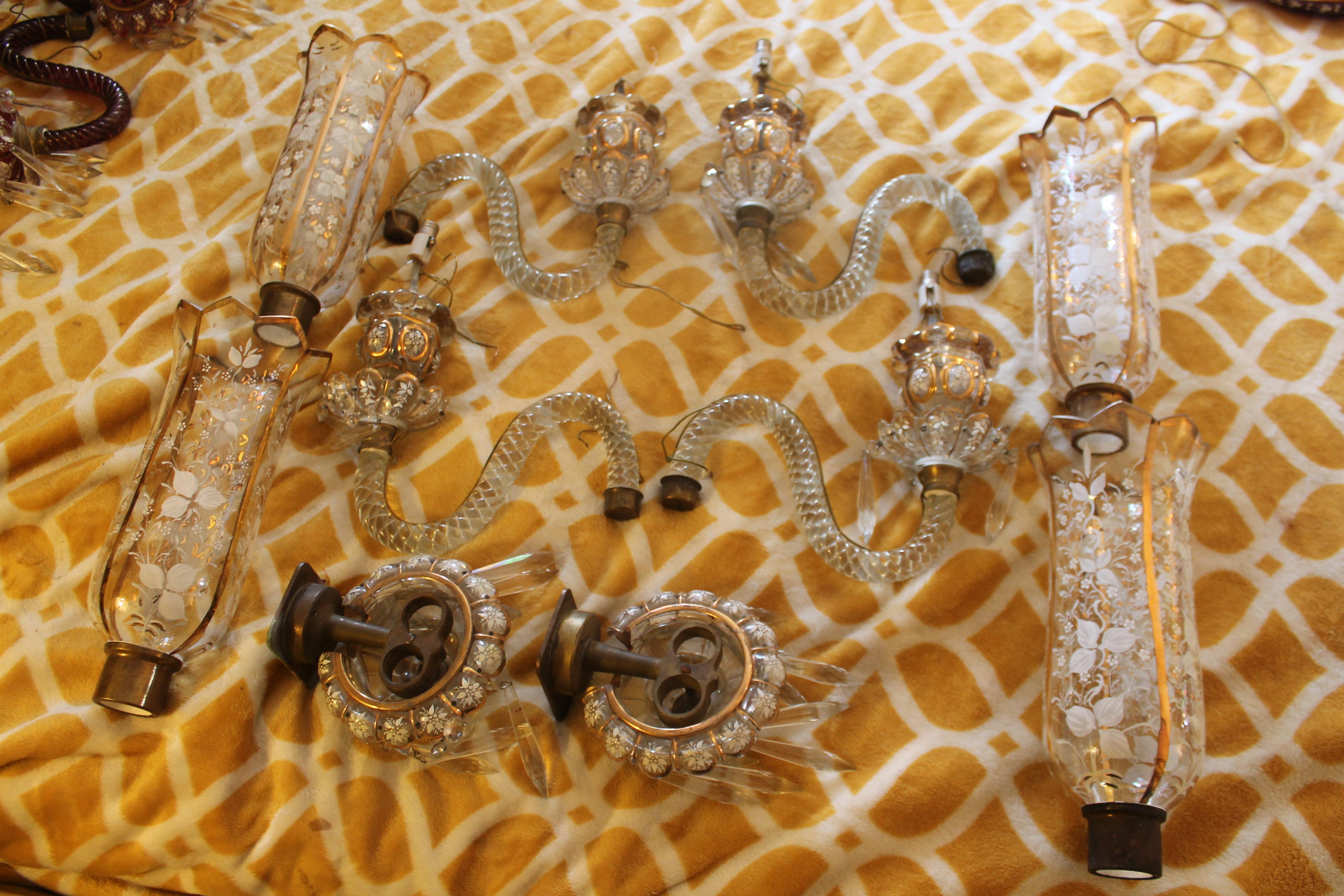 Pair Early 19thc French Antique Crystal Hurricane Shade Sconces attrib. Baccarat For Sale 7