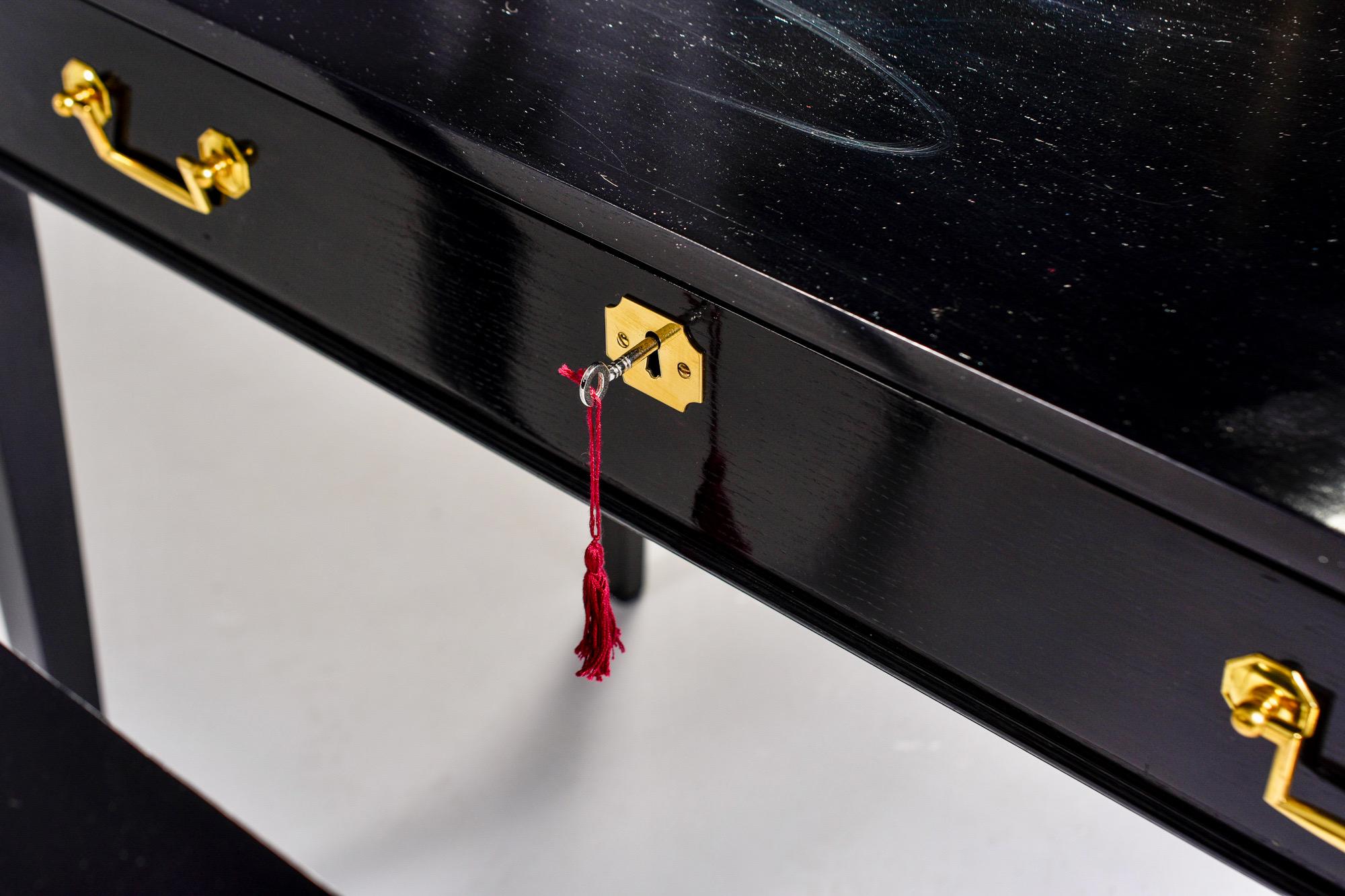 Pair Early 20th C English Ebonised Side Desks with Drawers 5