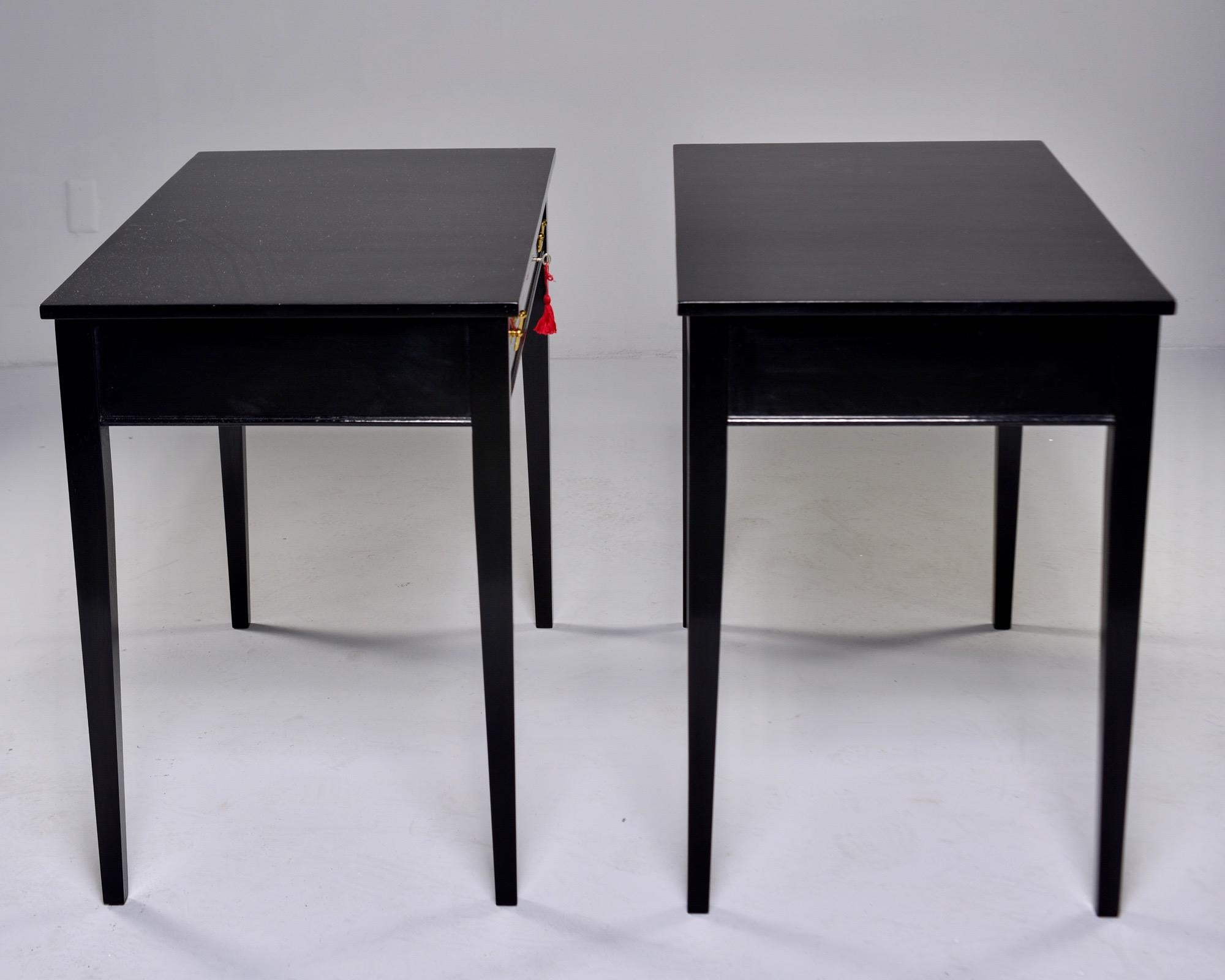 Pair Early 20th C English Ebonised Side Desks with Drawers 1