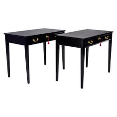 Antique Pair Early 20th C English Ebonised Side Desks with Drawers