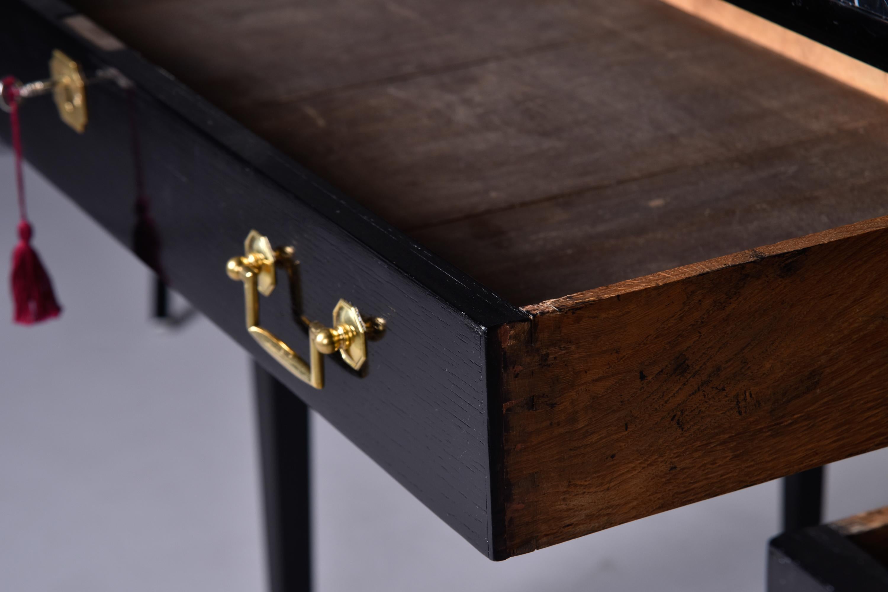 Pair Early 20th C English Ebonised Side Desks with Marble Tops For Sale 4