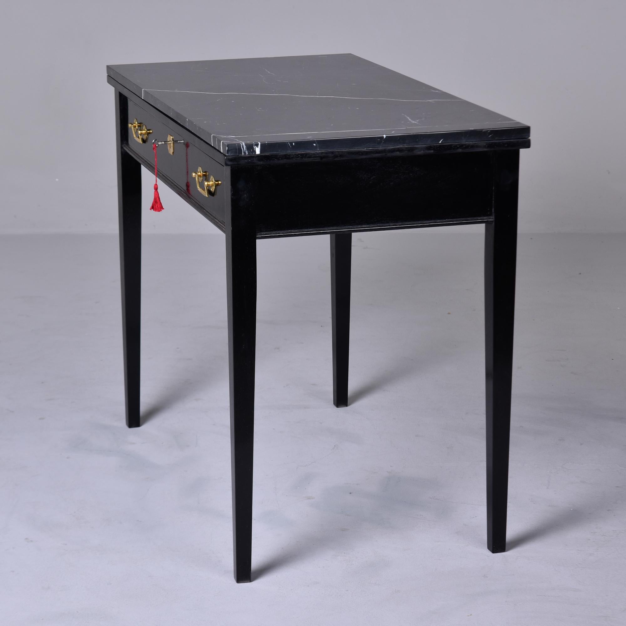 Pair Early 20th C English Ebonised Side Desks with Marble Tops For Sale 7