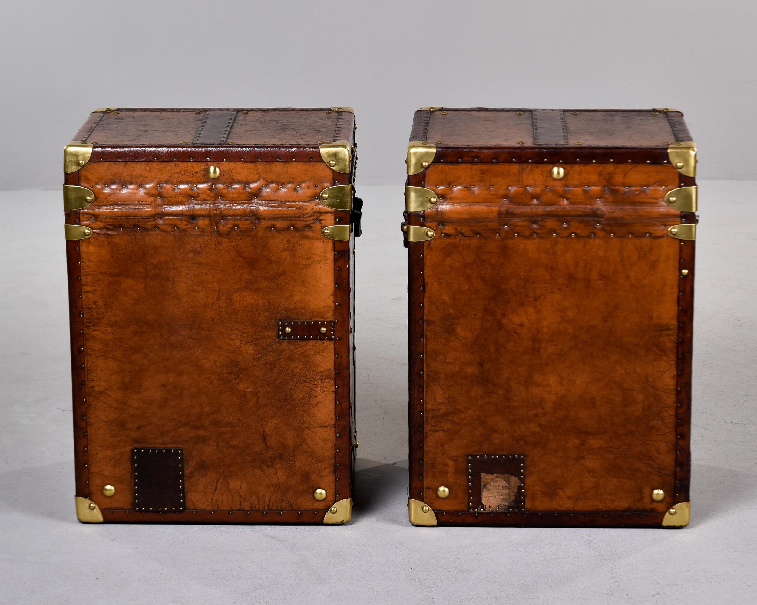 Pair Early 20th C English Regimental Leather Covered Trunks For Sale 5