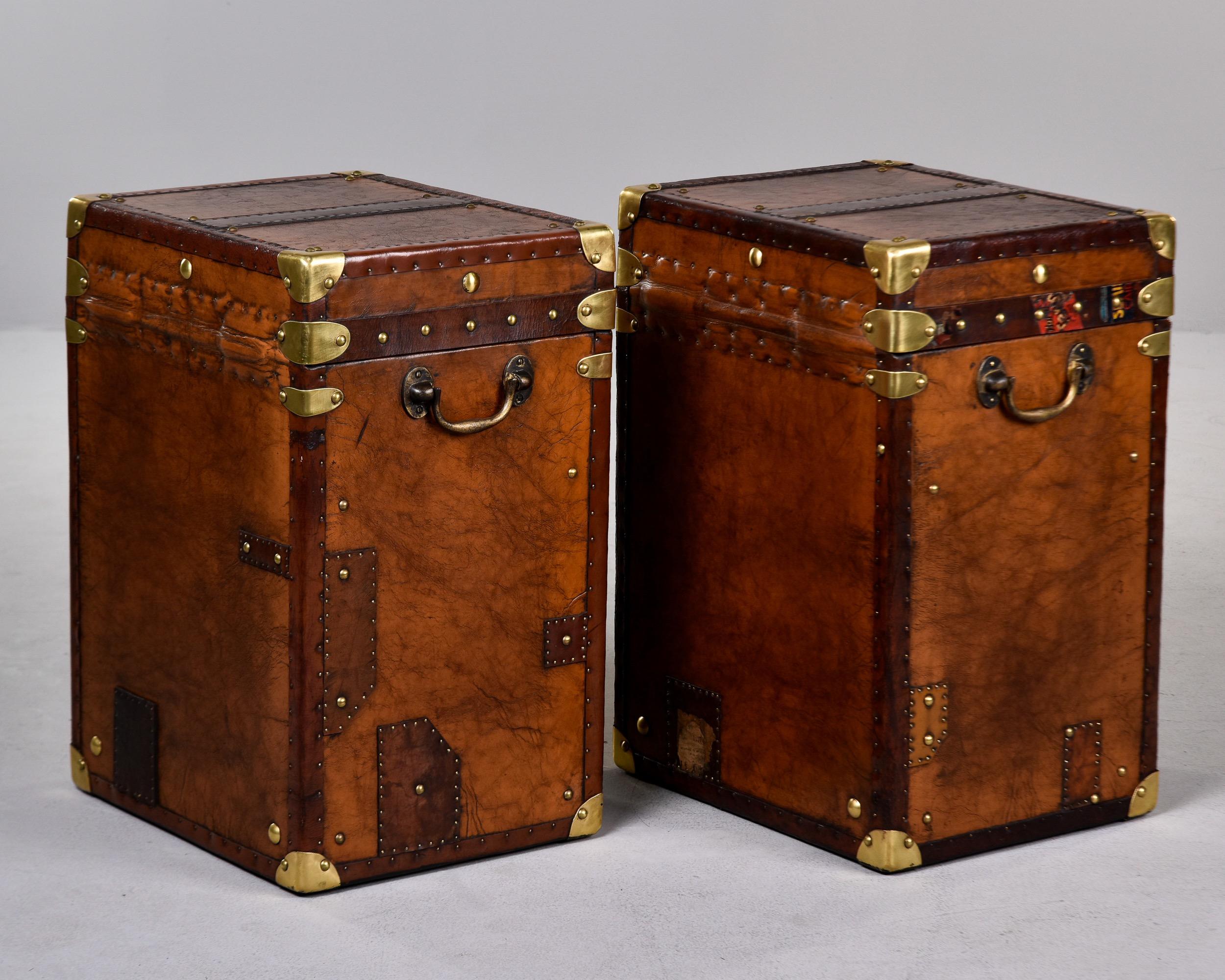 Pair Early 20th C English Regimental Leather Covered Trunks For Sale 6