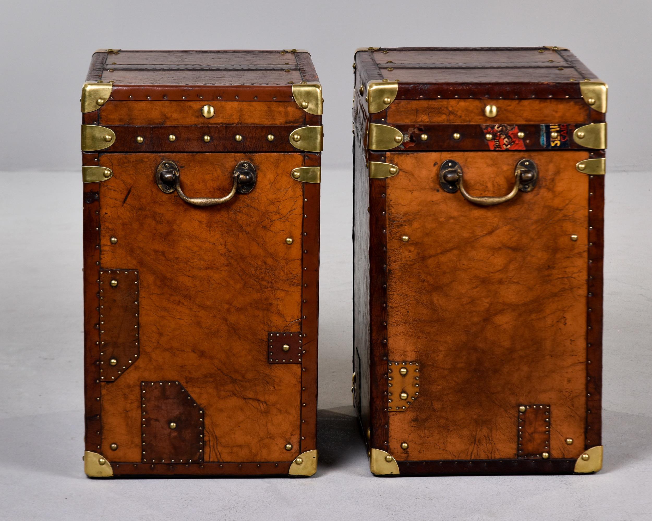 Pair Early 20th C English Regimental Leather Covered Trunks For Sale 7