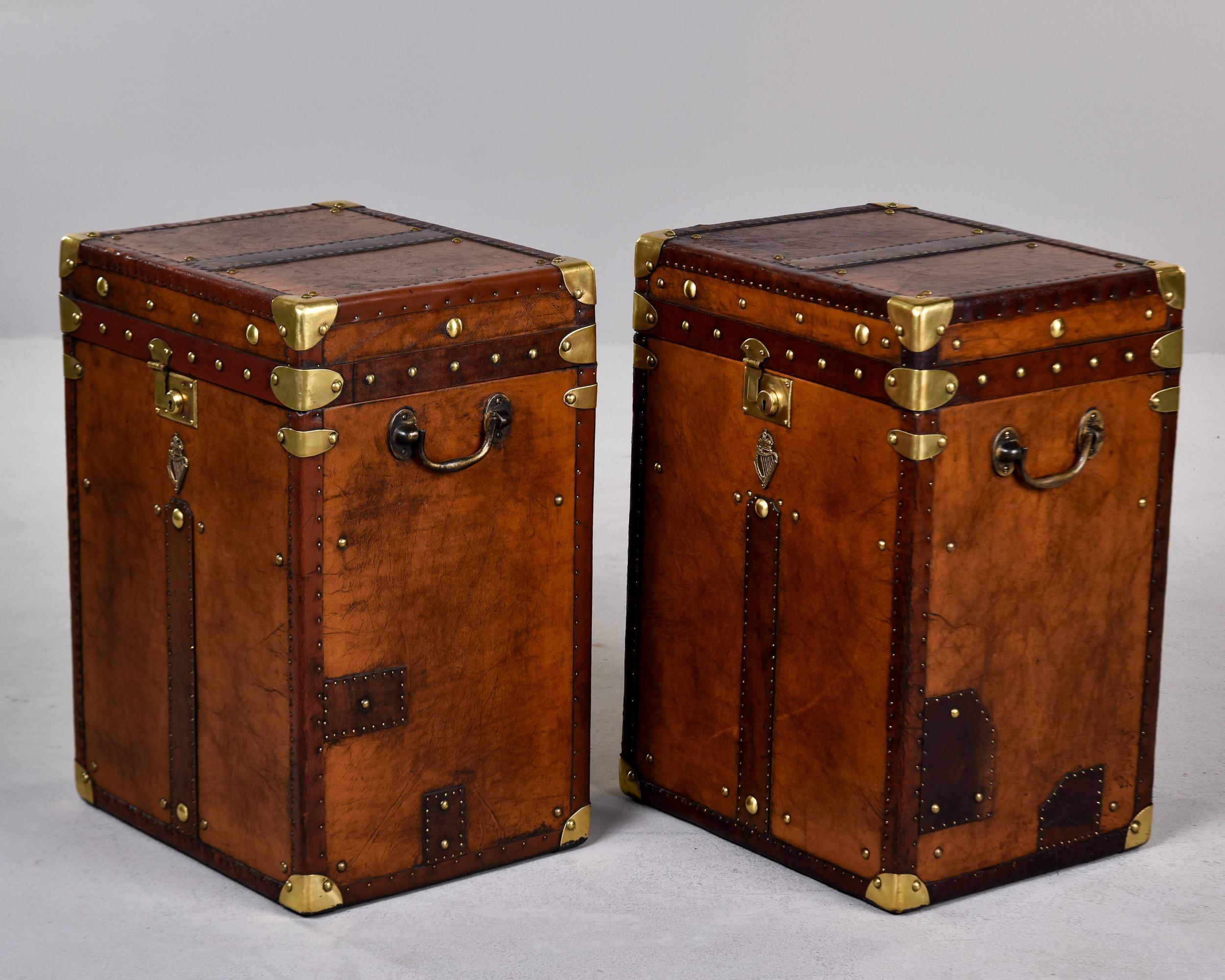 Pair Early 20th C English Regimental Leather Covered Trunks For Sale 2
