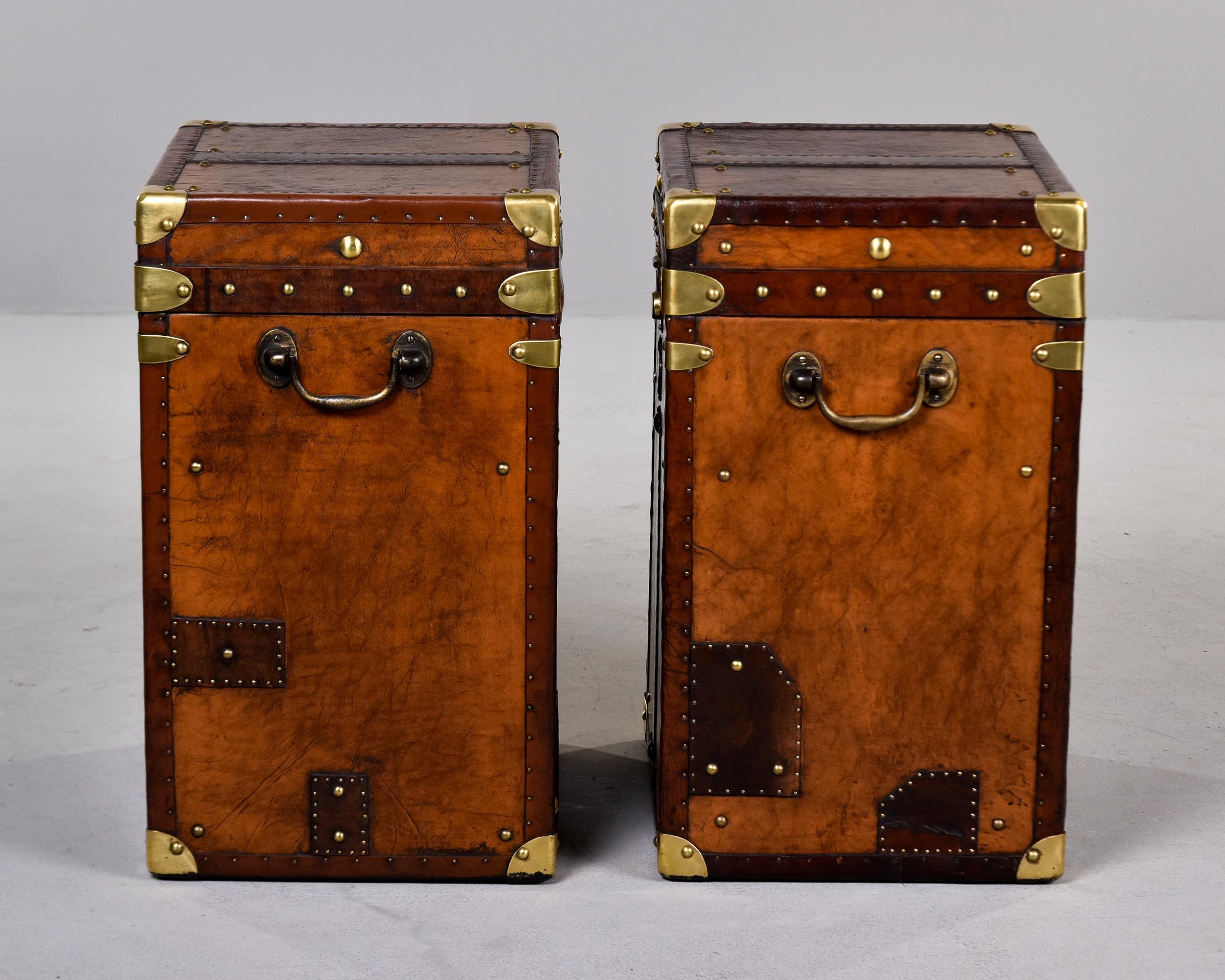 Pair Early 20th C English Regimental Leather Covered Trunks For Sale 3