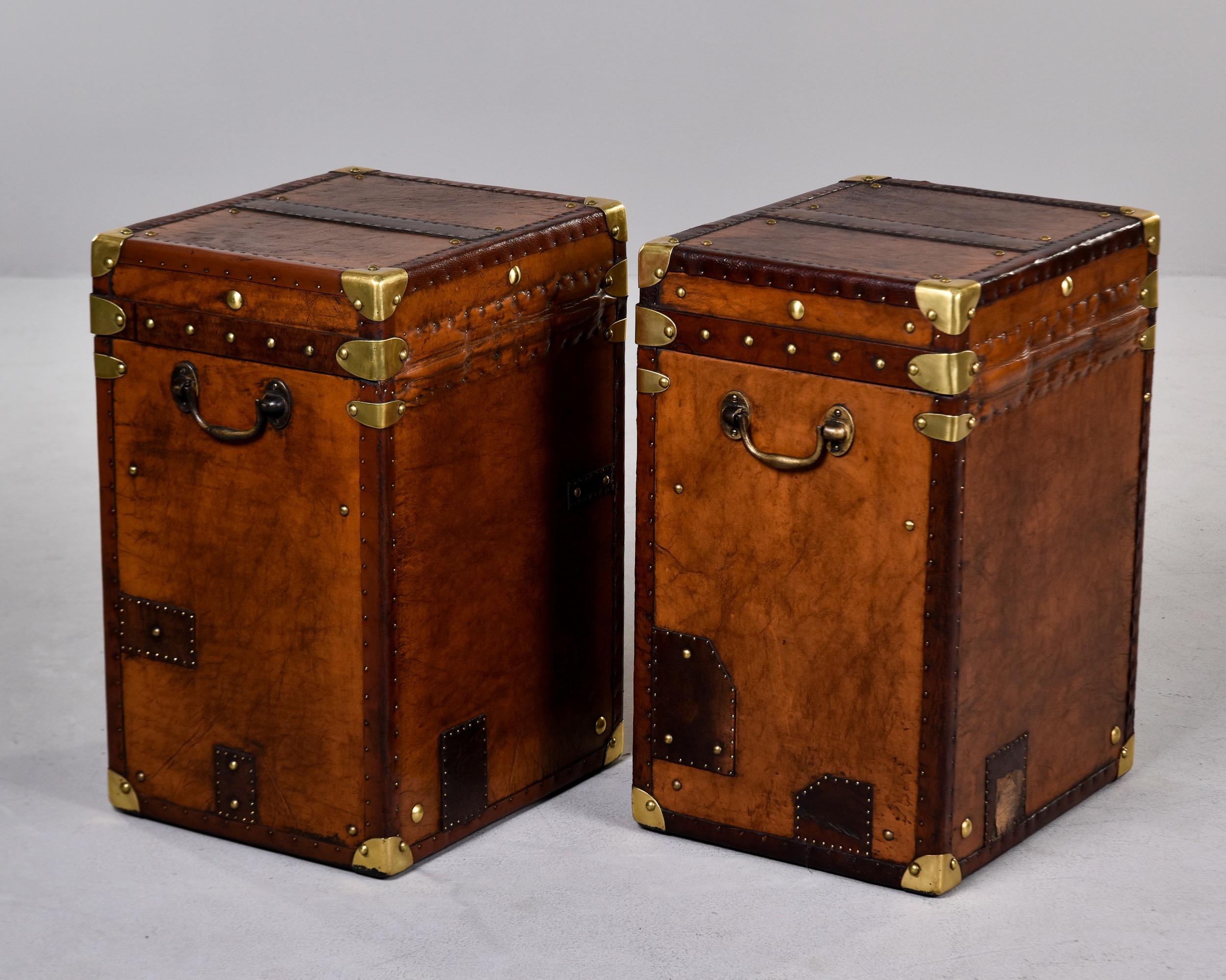 Pair Early 20th C English Regimental Leather Covered Trunks For Sale 4