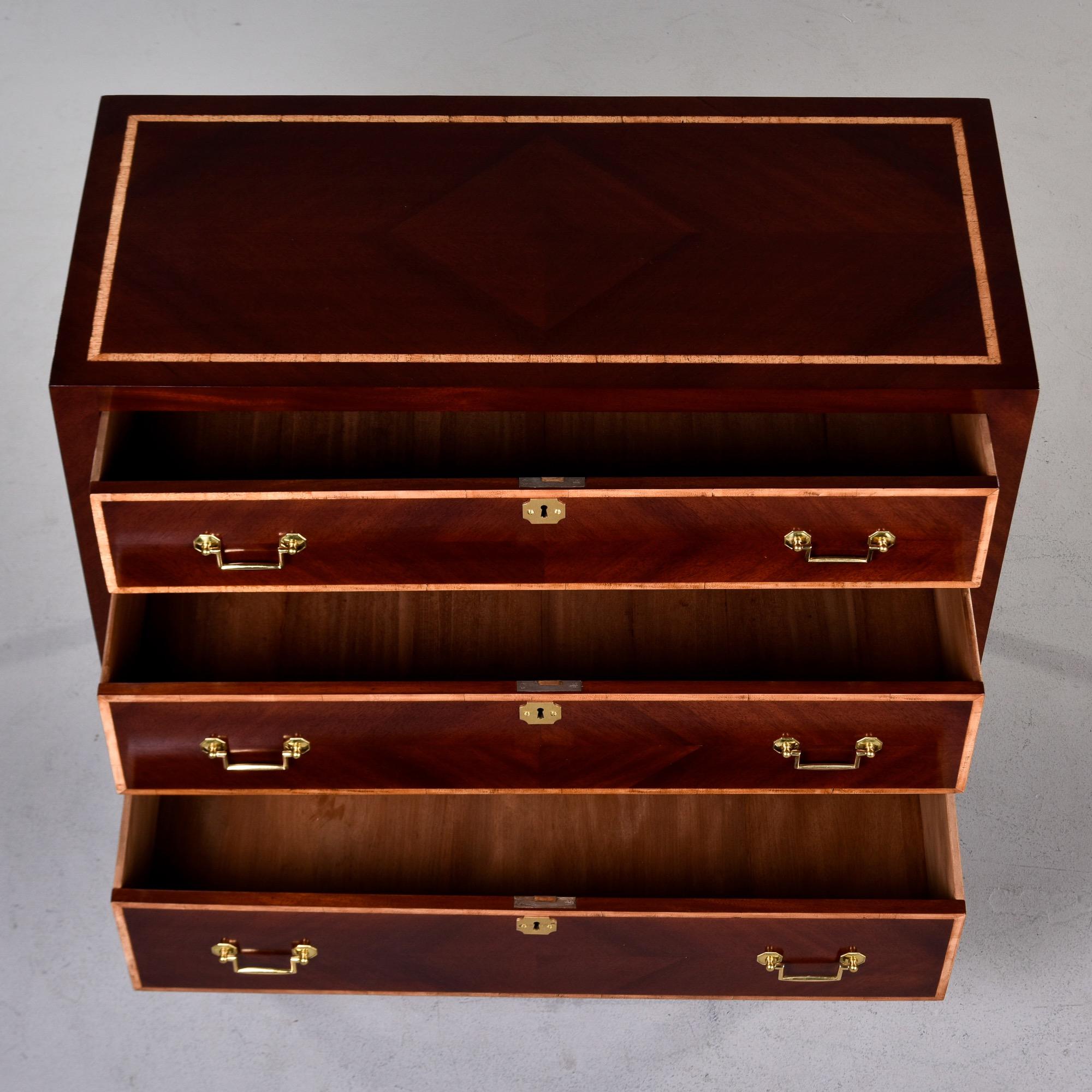 Veneer Pair Early 20th C English Walnut Three Drawer Chests For Sale
