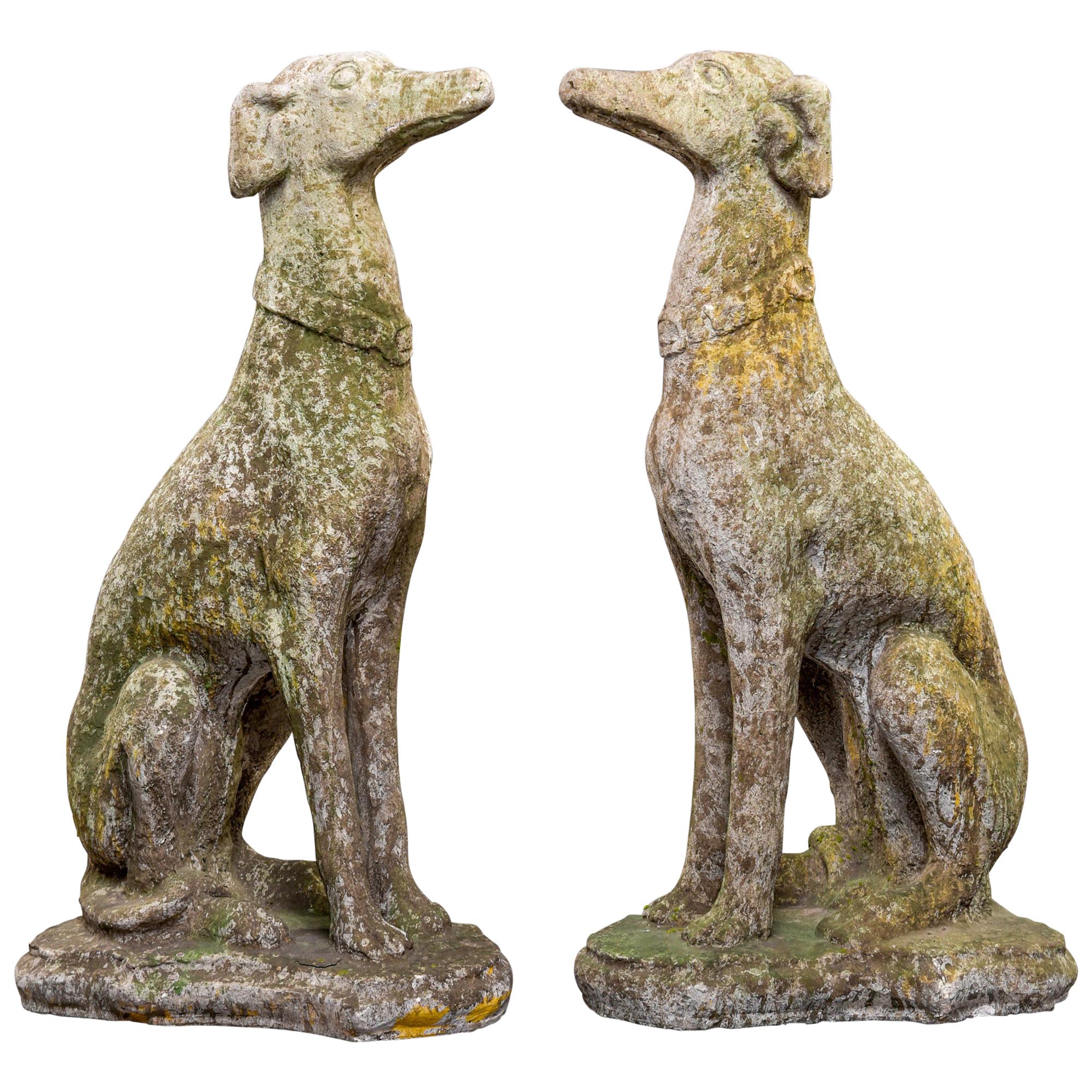 Pair of Early 20th Century French Whippet Dog Garden Statues