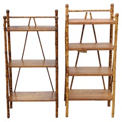 Pair Early 20th C. Graduated Bamboo Etageres Shelves