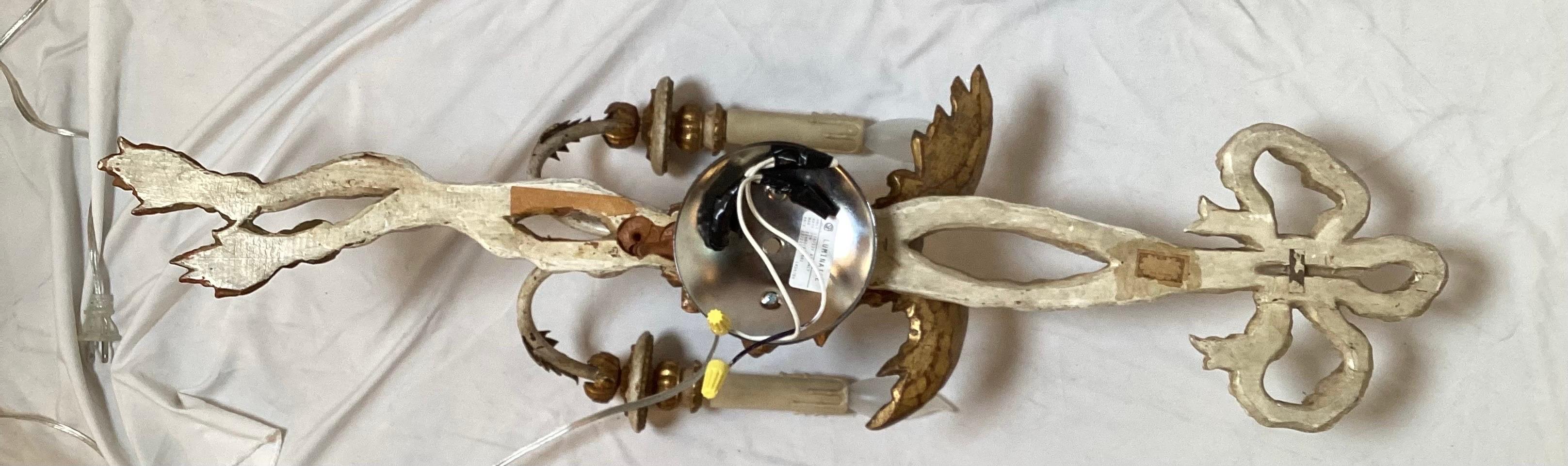Pair Early 20th C. Hand Carved Continental Parcel Gilt Eagle Motif Wall Sconces For Sale 2