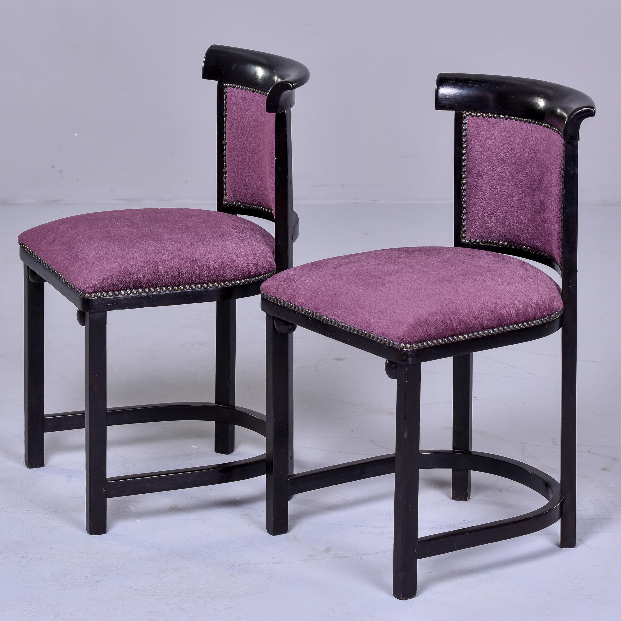 Ebonized Pair Early 20th C Josef Hoffmann Fledermaus Side Chairs by J & J Kohn of Austria