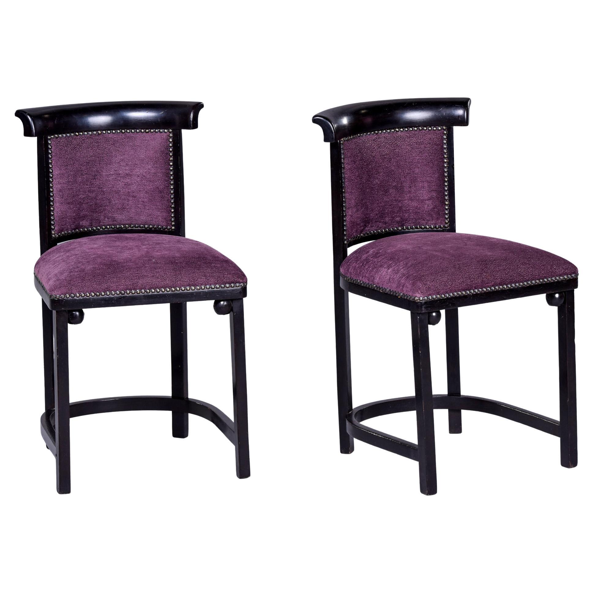 Pair Early 20th C Josef Hoffmann Fledermaus Side Chairs by J & J Kohn of Austria