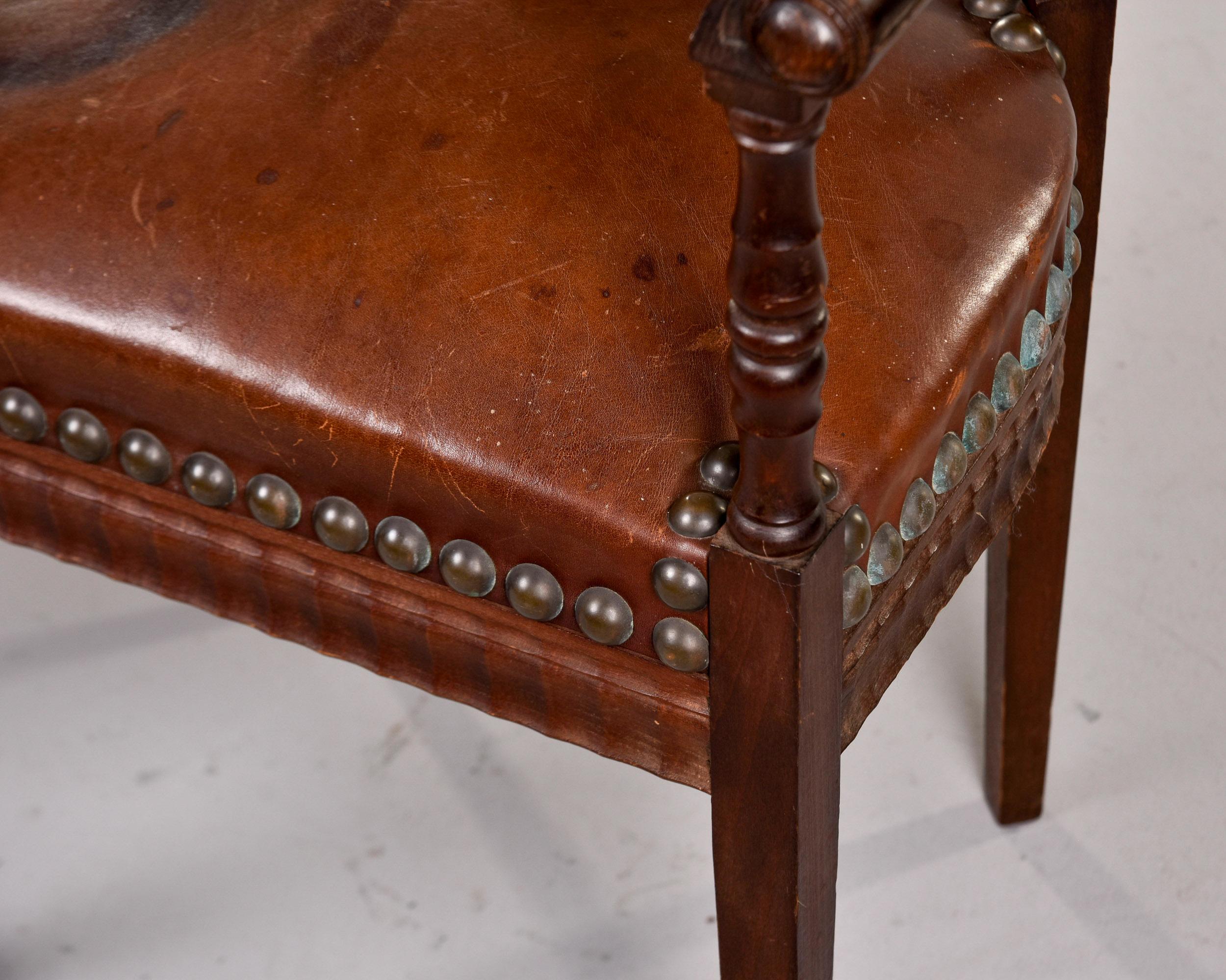 Paire de fauteuils de capitaine en acajou du début du C.I.C. avec cuir Brown en vente 6
