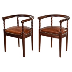 Paire de fauteuils de capitaine en acajou du début du C.I.C. avec cuir Brown