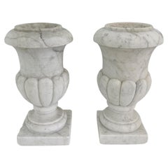 Pair Early 20th Century Neoclassical Miniature Marble Urns