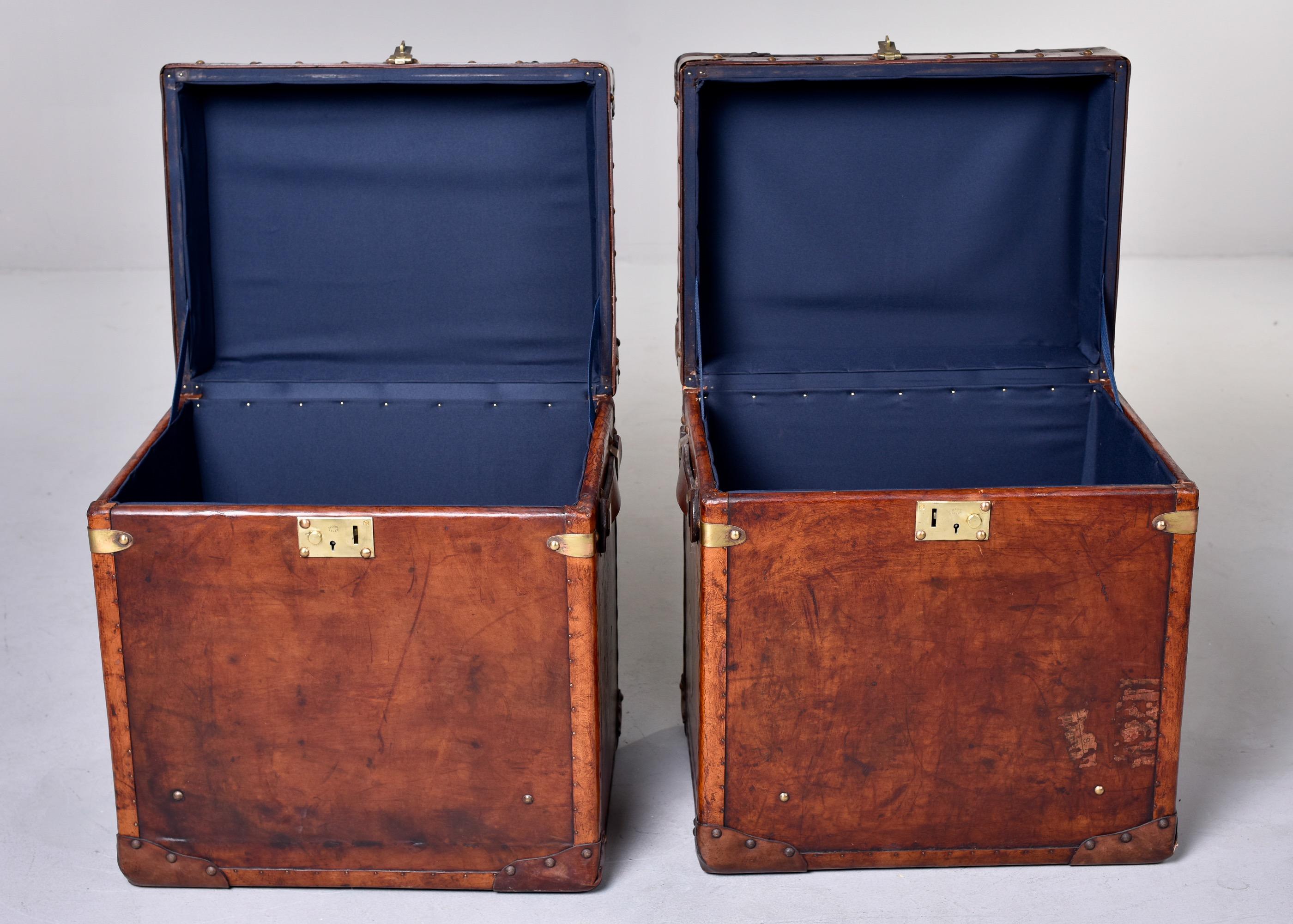 Pair Early 20th C Reconditioned English Leather Covered Trunks 6