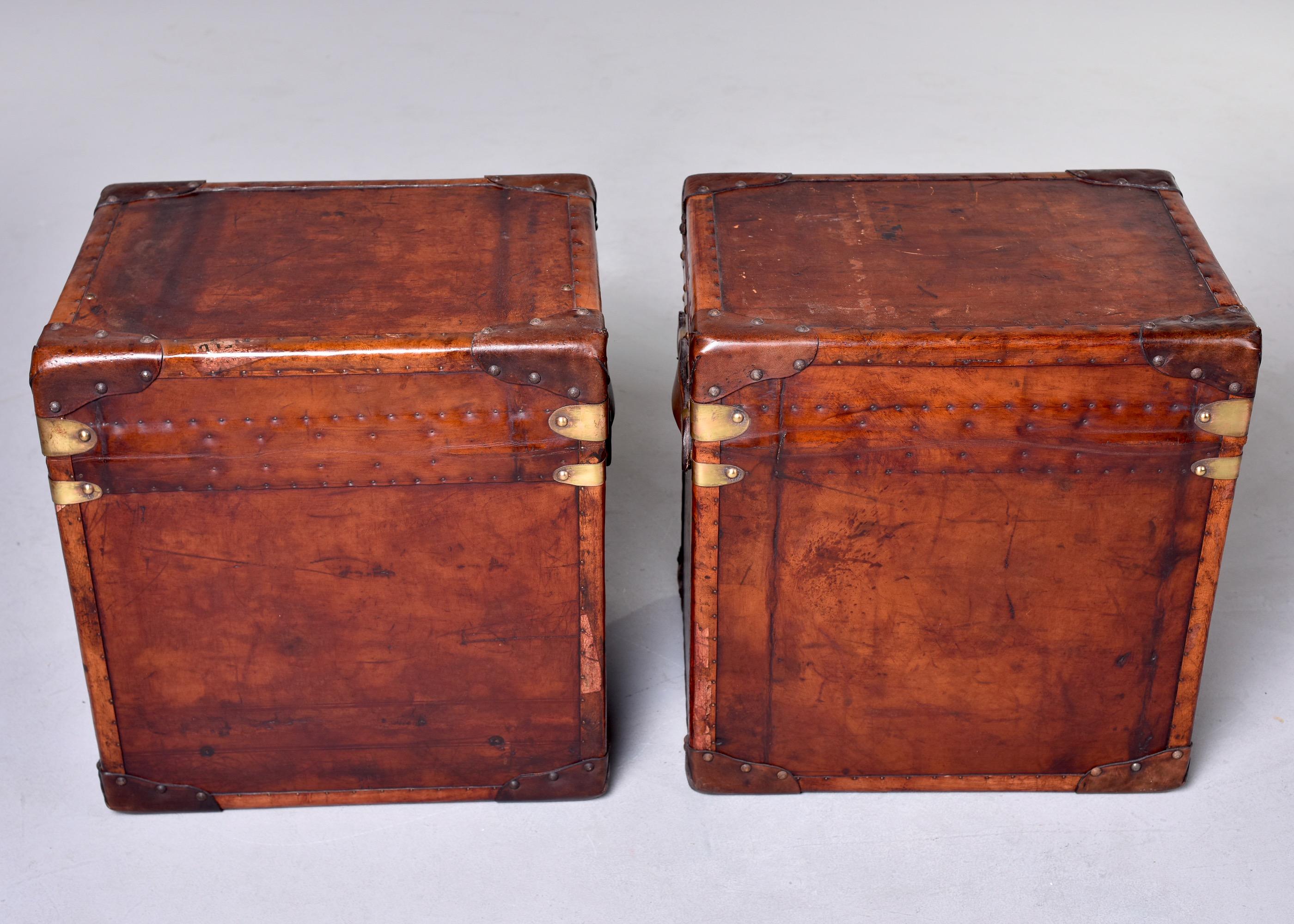 20th Century Pair Early 20th C Reconditioned English Leather Covered Trunks