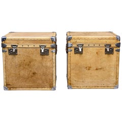 Pair of Early 20th C Restored English Vellum Trunks