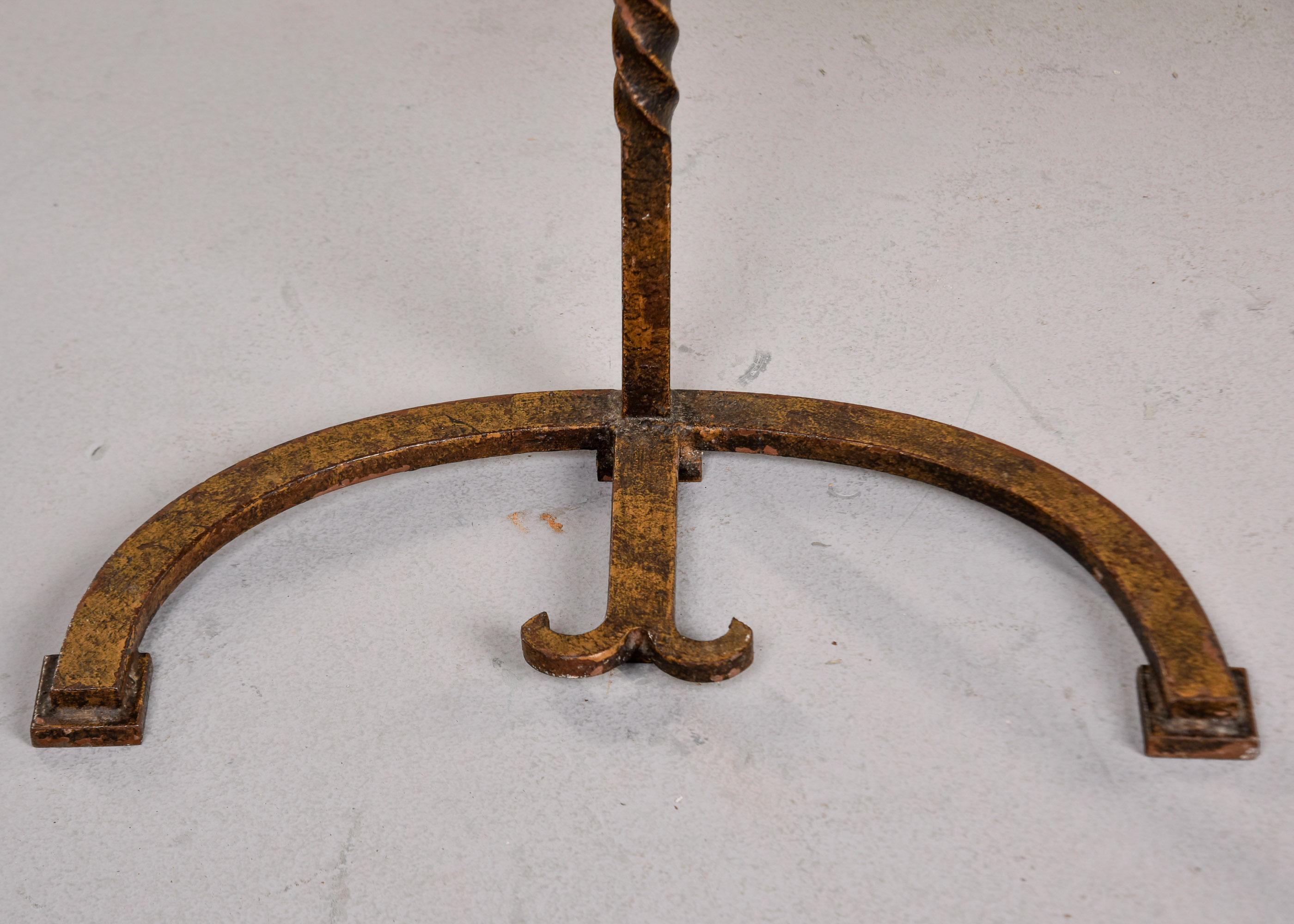 Pair Early 20th C Spanish Half Round Oak Side Tables on Iron Bases For Sale 2