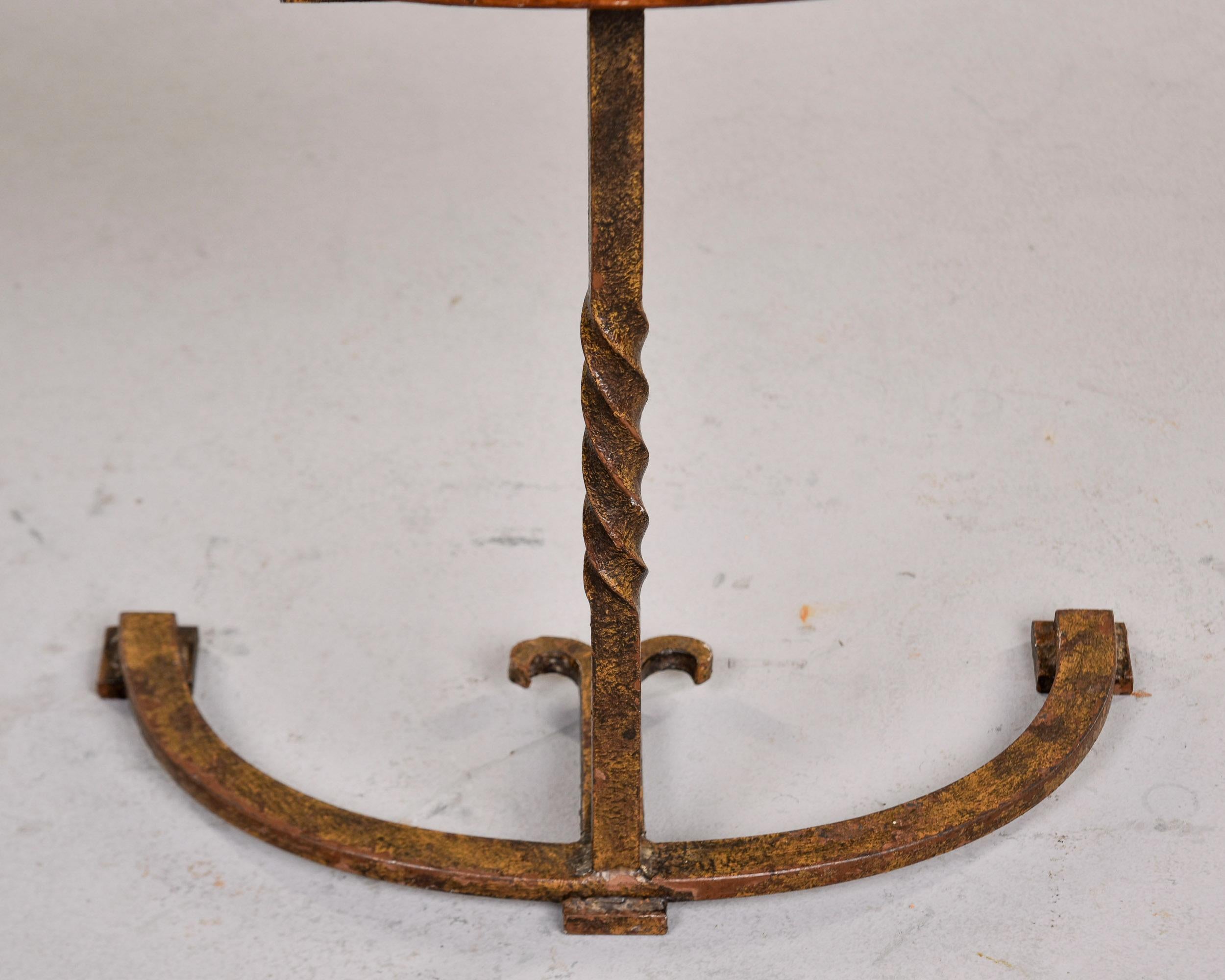 Pair Early 20th C Spanish Half Round Oak Side Tables on Iron Bases For Sale 3